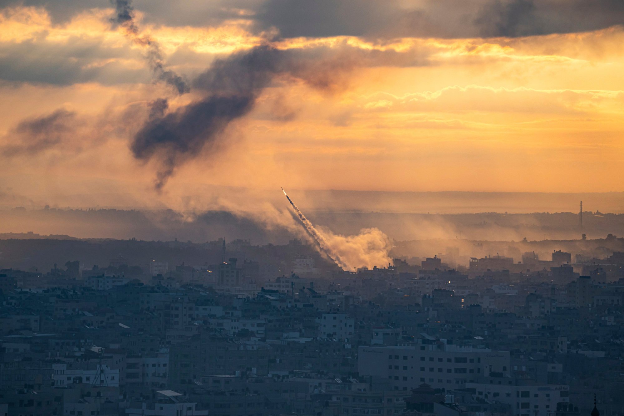 Rockets being fired toward Israel from the Gaza Strip on Saturday. Photo: AP