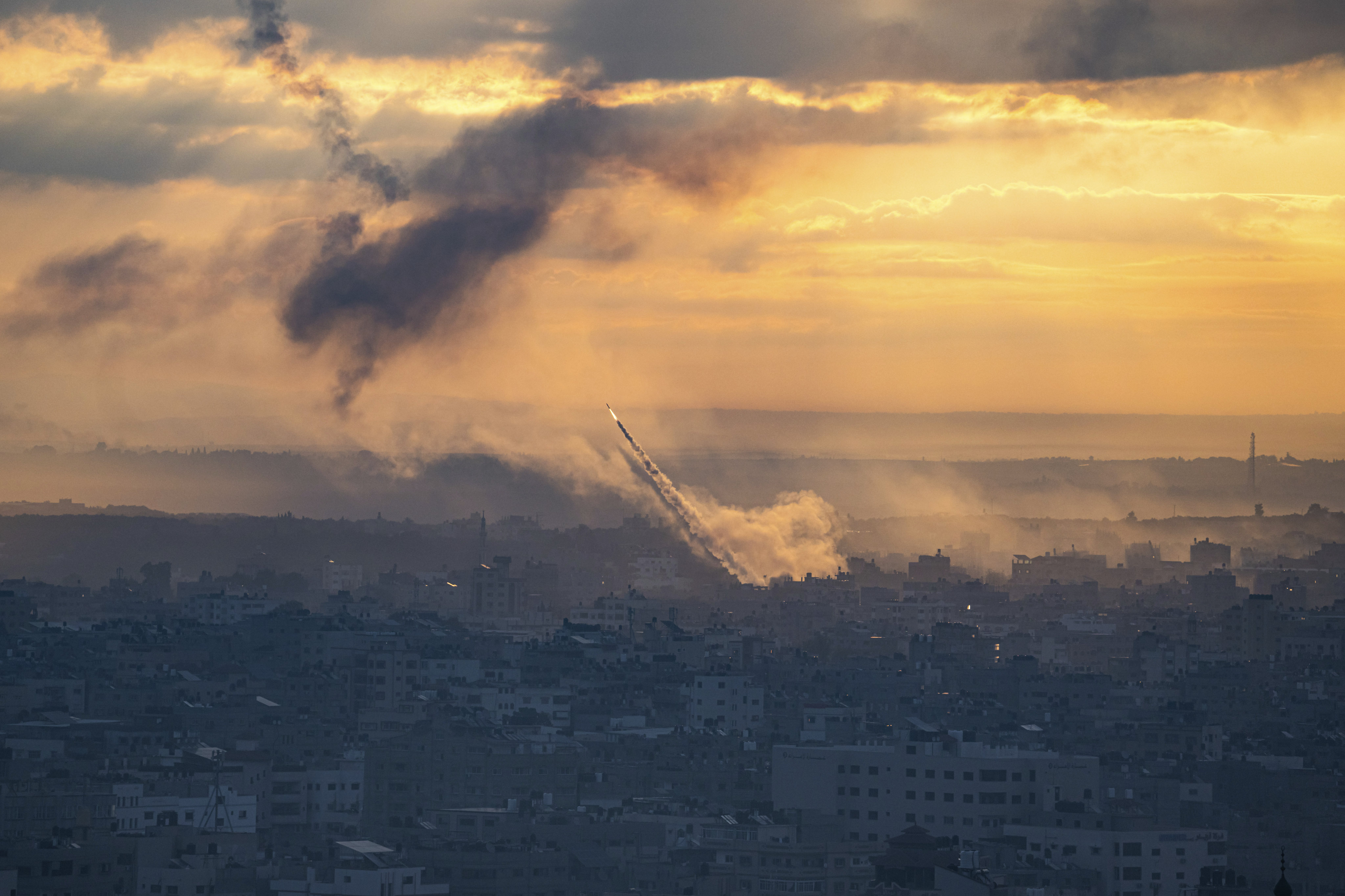 Rockets are fired toward Israel from the Gaza Strip, on October 7. Photo: AP 