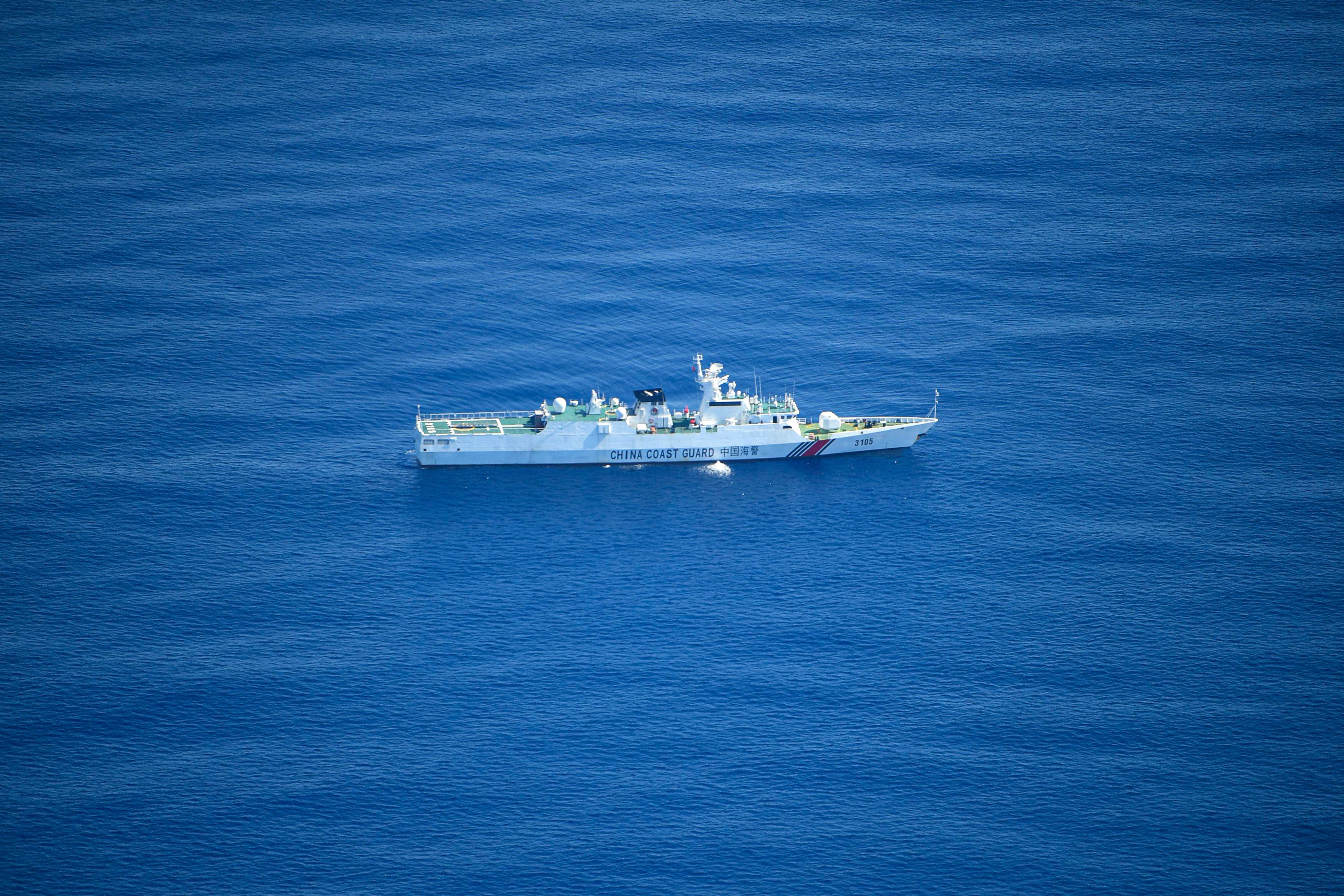 A Chinese coastguard ship on patrol near the Scarborough Shoal last month. Photo: AFP