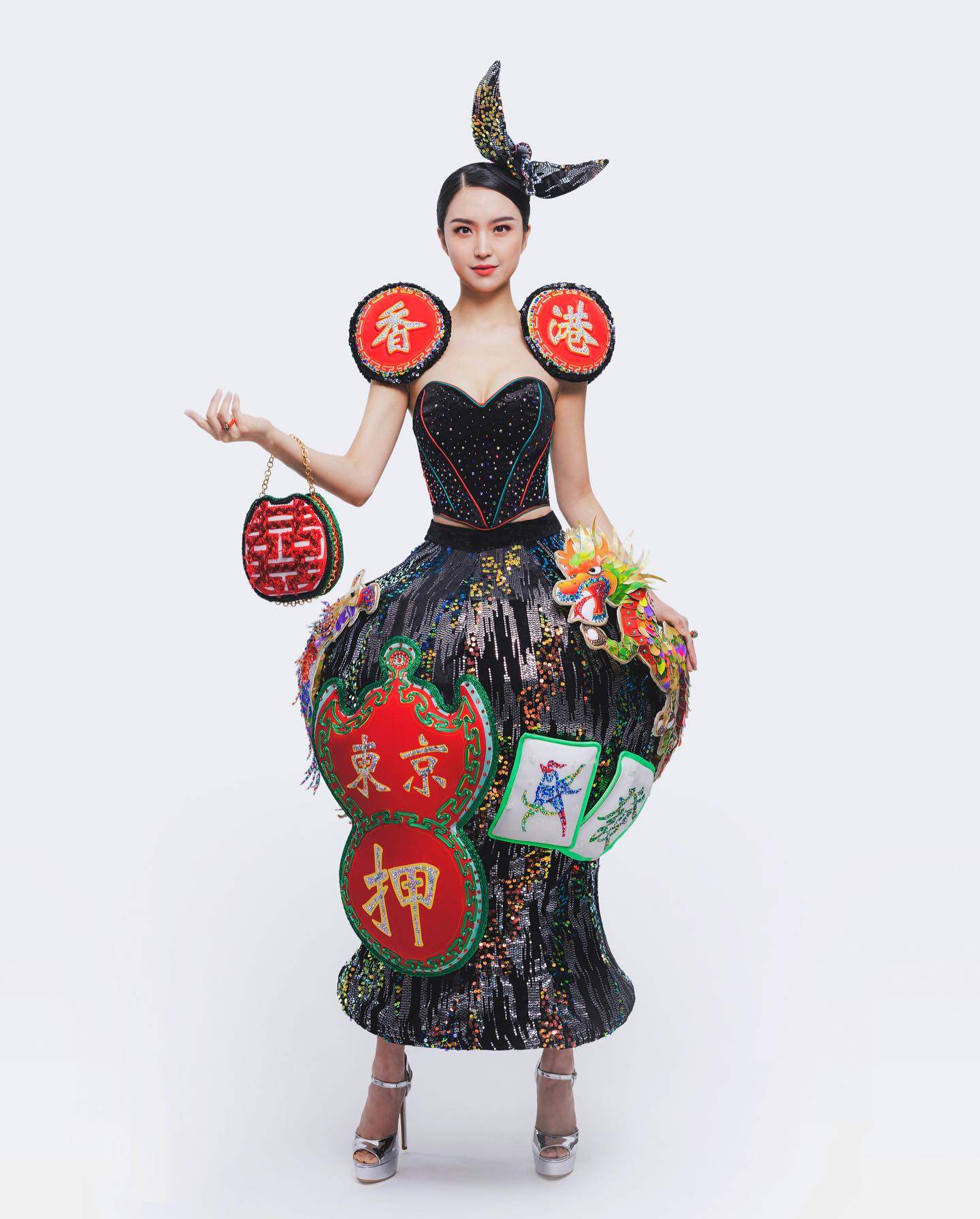 Miss International Hong Kong 2023 Verna Leung models the “national costume” to be worn at the event in Tokyo that was designed by seven students from the Hong Kong Design Institute. Some netizens say it reminds them of a character from the Japanese anime “Demon Slayer”. Photo: Facebook / @Miss International Hong Kong