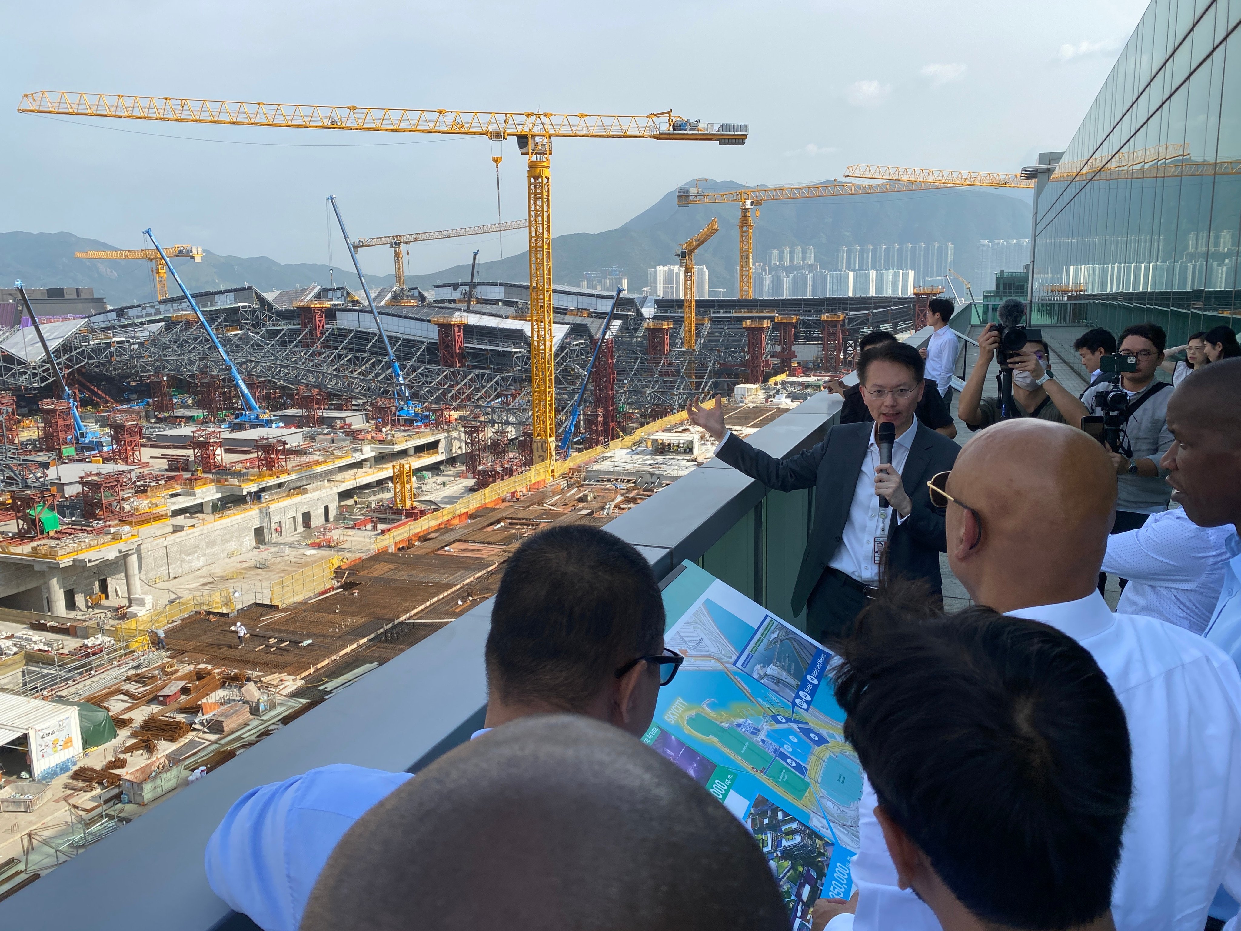 Programme participants view construction at the Hong Kong International Airport. The ICAC training focused on tackling corruption in infrastructure projects. Photo: Handout