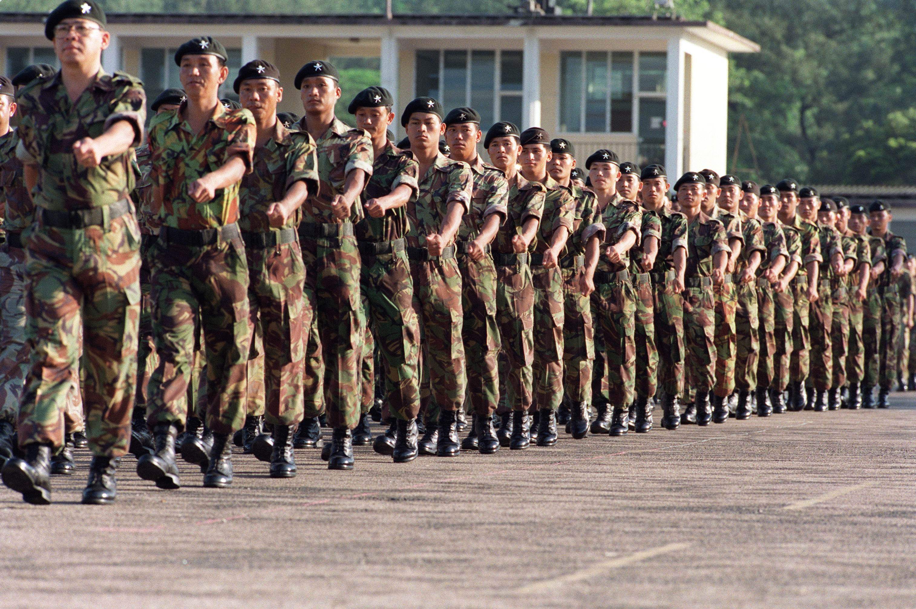 Gurkhas take part in a passing-out parade at in army barracks near Fanling back in 1994..Photo: SCMP