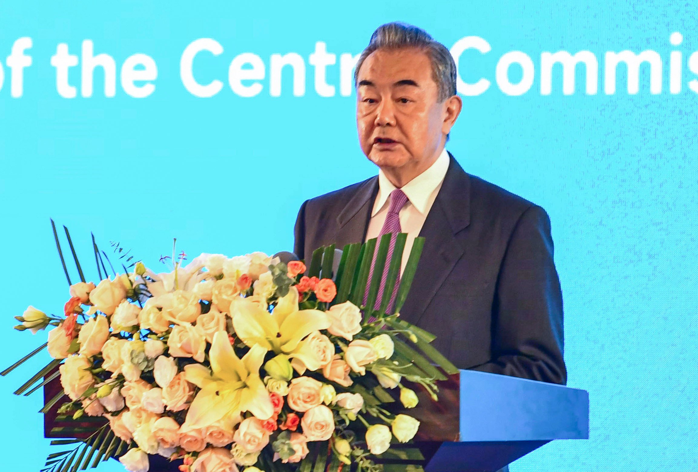 Chinese Foreign Minister Wang Yi speaks at an international forum on Trans-Himalayan regional cooperation in China’s Tibet autonomous region. Photo: MFA