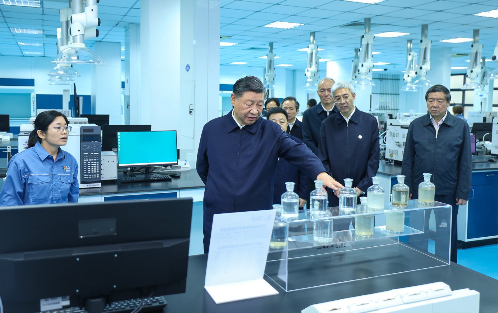 President Xi Jinping, on a field trip to Jiangxi province this week, inspects petrochemical firm Sinopec Jiujiang on Wednesday. Photo: Xinhua