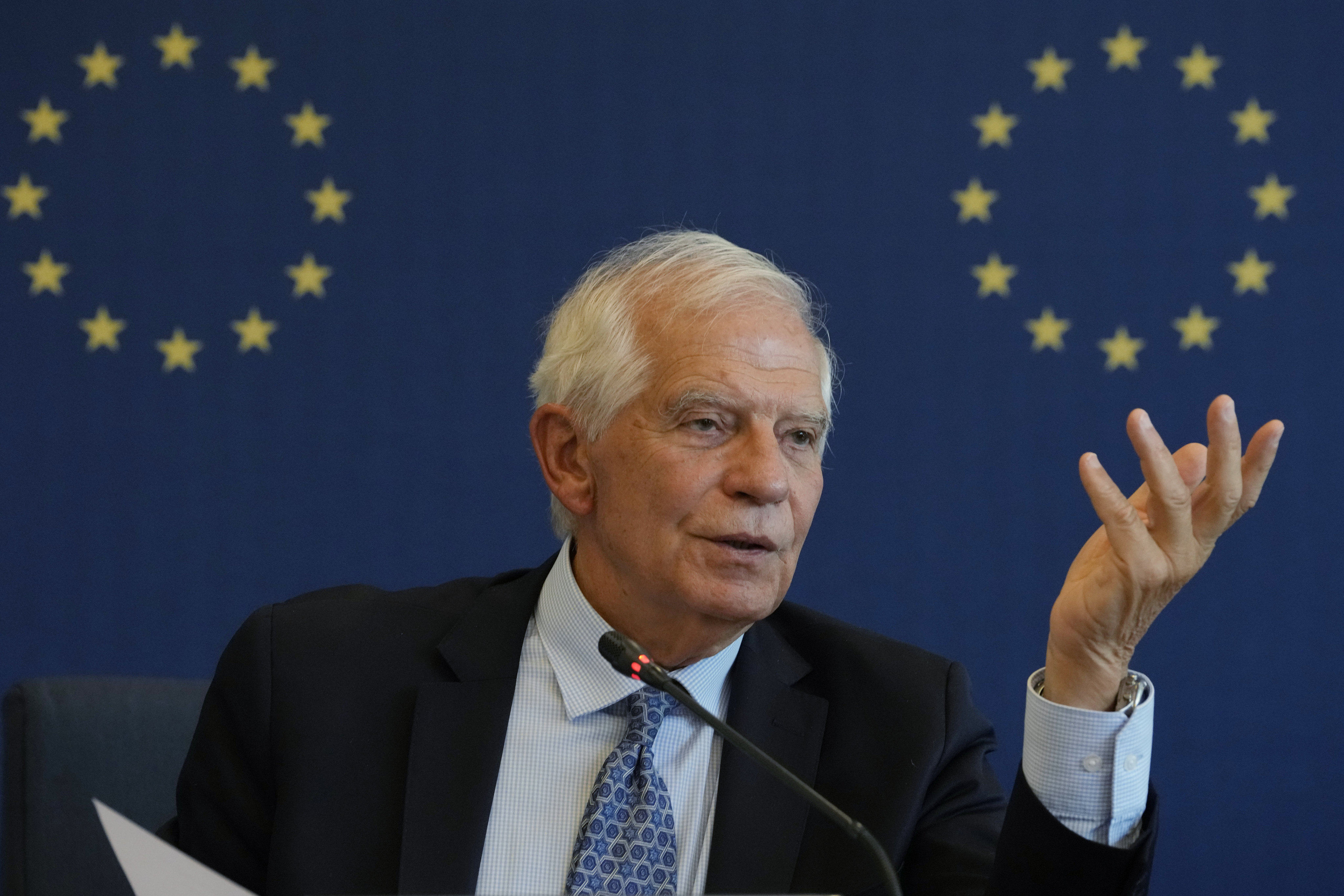 EU foreign policy chief Josep Borrell at Saturday’s press conference in Beijing. Photo: AP 