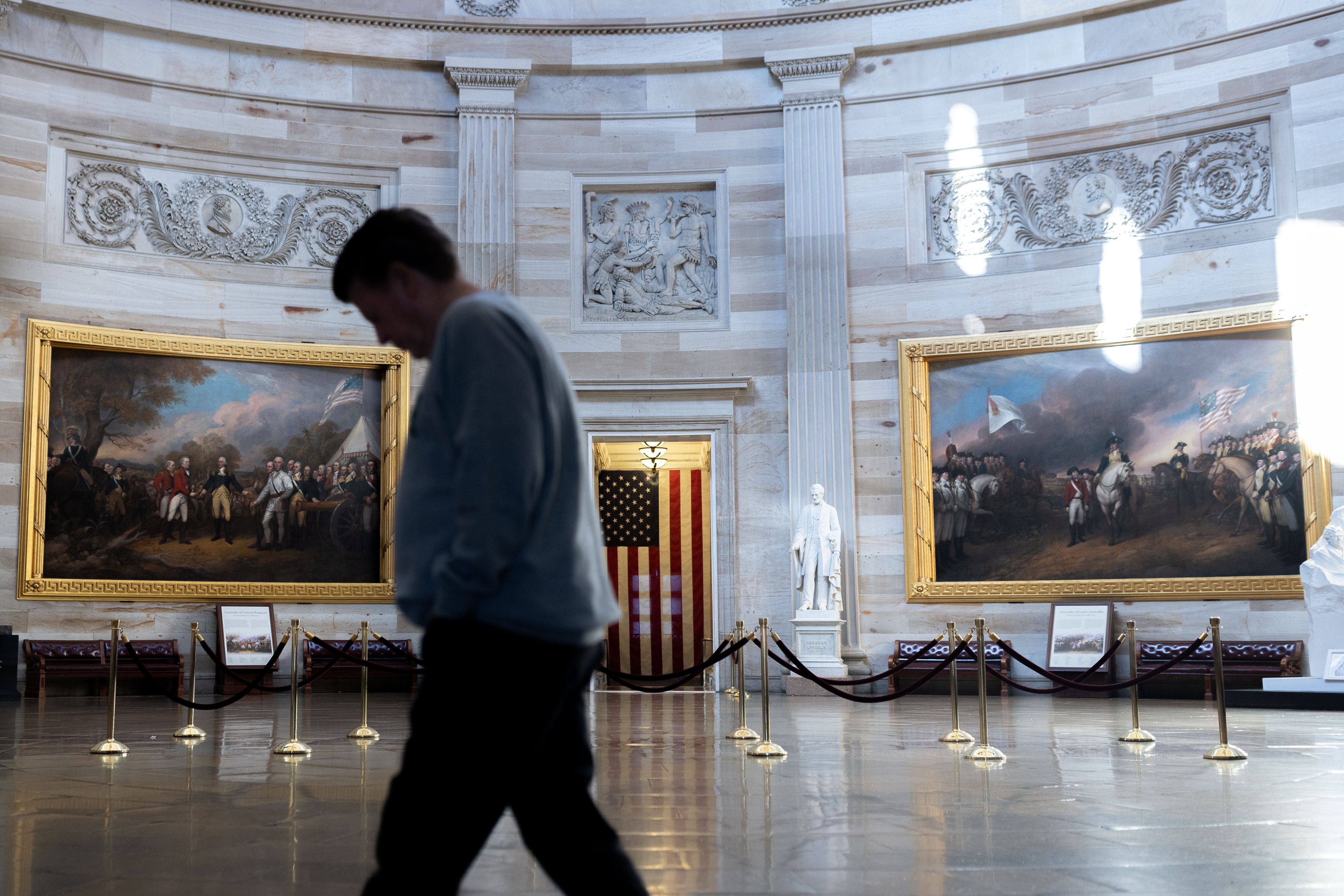 A man walks through the Capitol rotunda in Washington on October 15. House Republicans continue their work to elect a House Speaker to replace Kevin McCarthy who was removed in a historic vote forced by hard-right conservatives. Photo: EPA-EFE