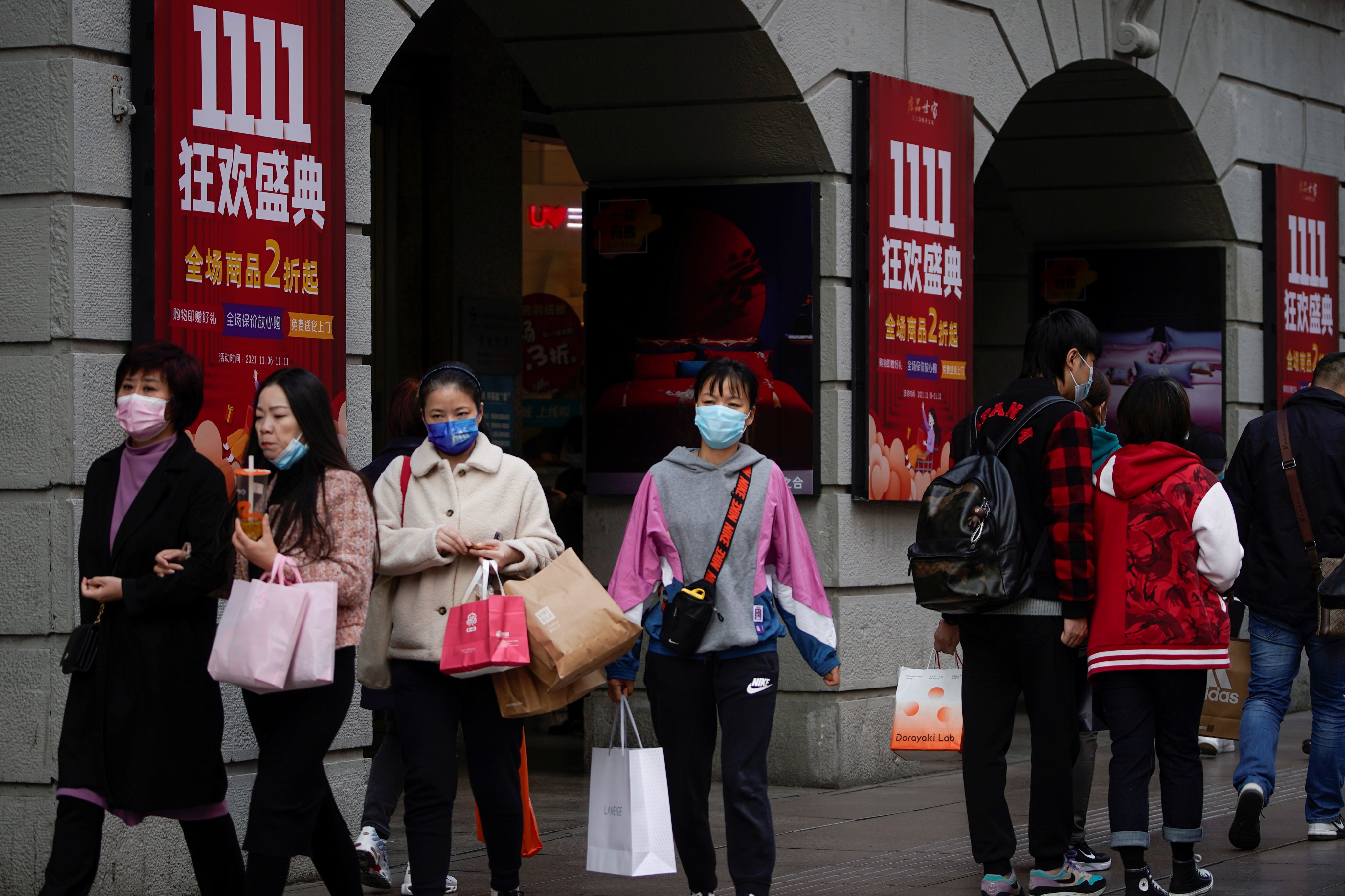 Advertisements for Alibaba’s Singles’ Day shopping festival in Shanghai in 2021. Photo: Reuters