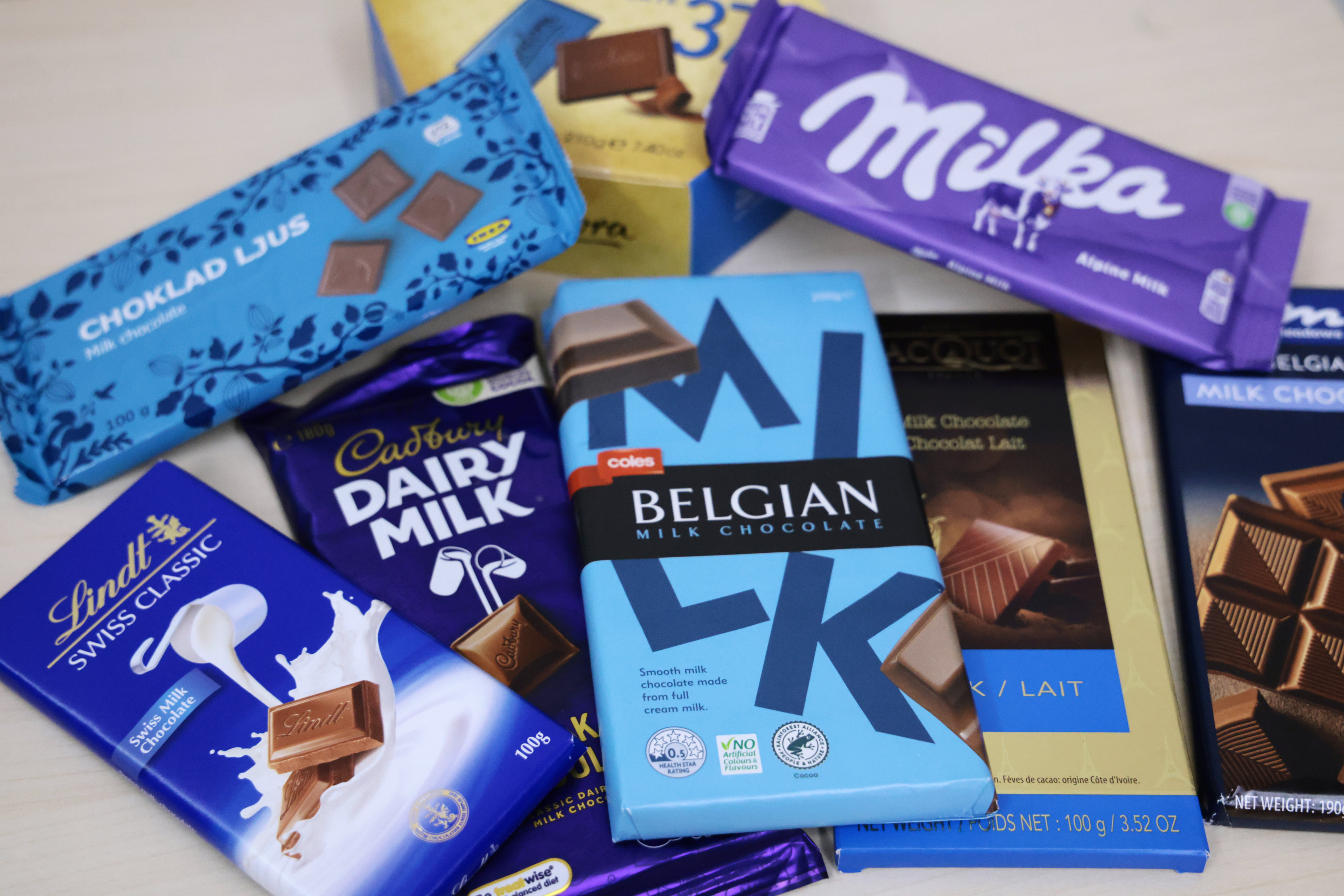 Chocolate brands presented by the Consumer Council at Monday’s press briefing. Photo: May Tse