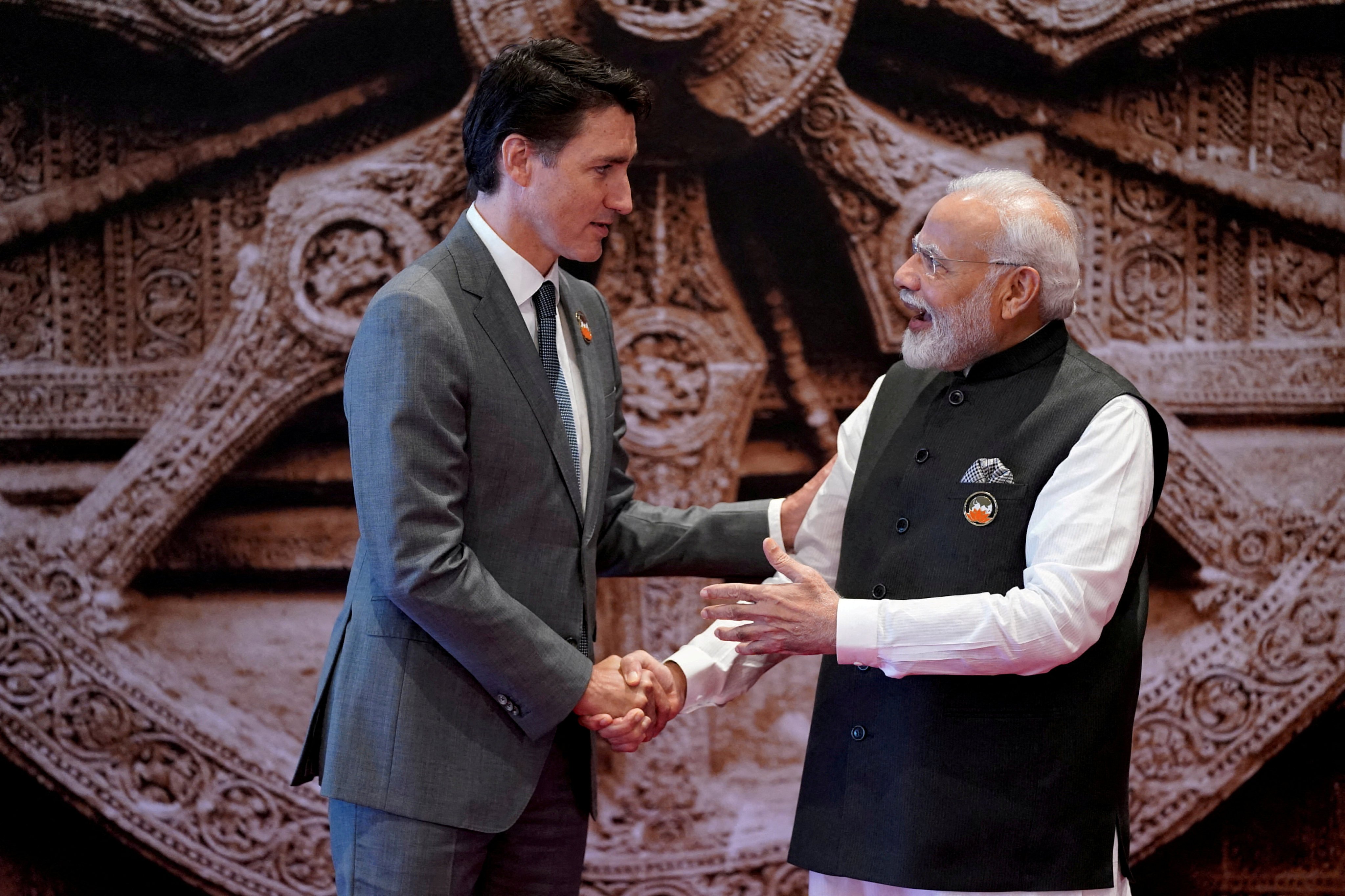 Indian Prime Minister Narendra Modi (right) welcomes Canadian Prime Minister Justin Trudeau on his arrival at the Bharat Mandapam convention centre for the Group of 20 Summit in New Delhi on September 9. Relations between Canada and India have rapidly turned sour in the aftermath of the assassination of Sikh activist Hardeep Singh Nijjar in Canada last month. Photo: Reuters