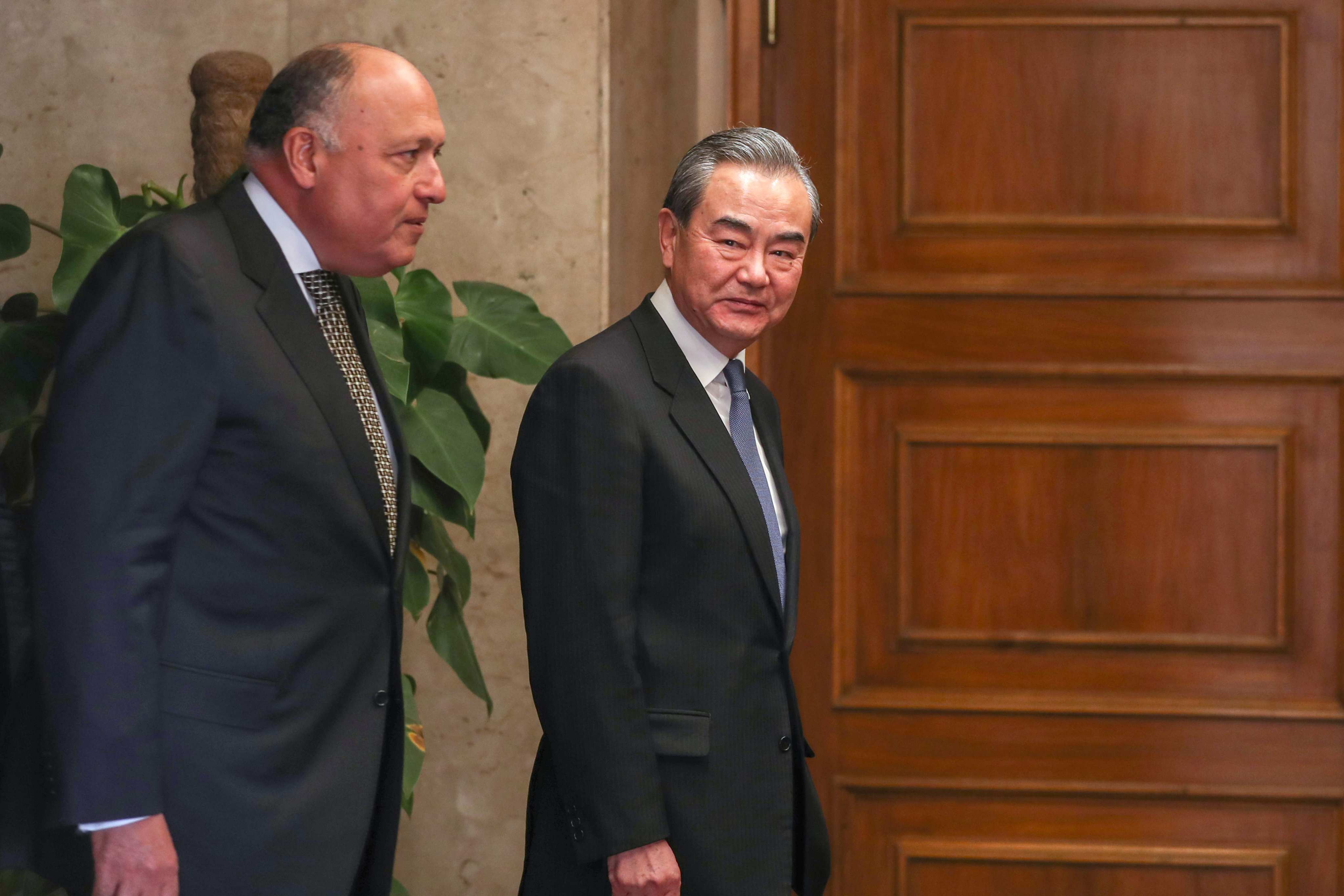 Egyptian Foreign Minister, Sameh Shoukry pictured with his Chinese counterart Wang Yi in Cairo in early 2020. Photo: AFP
