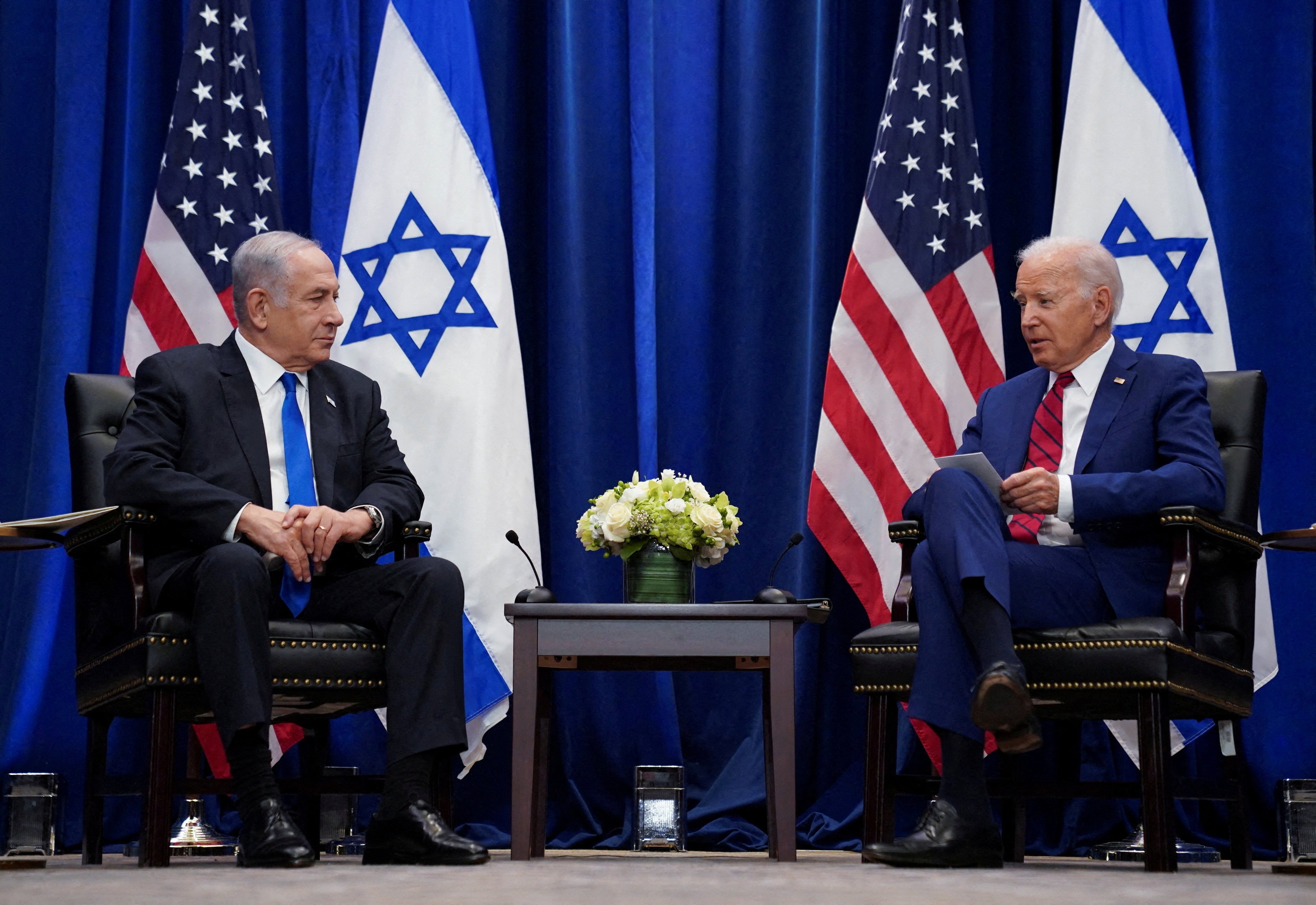 US President Joe Biden, right, and Israeli Prime Minister Benjamin Netanyahu in New York in September. Photo: Reuters