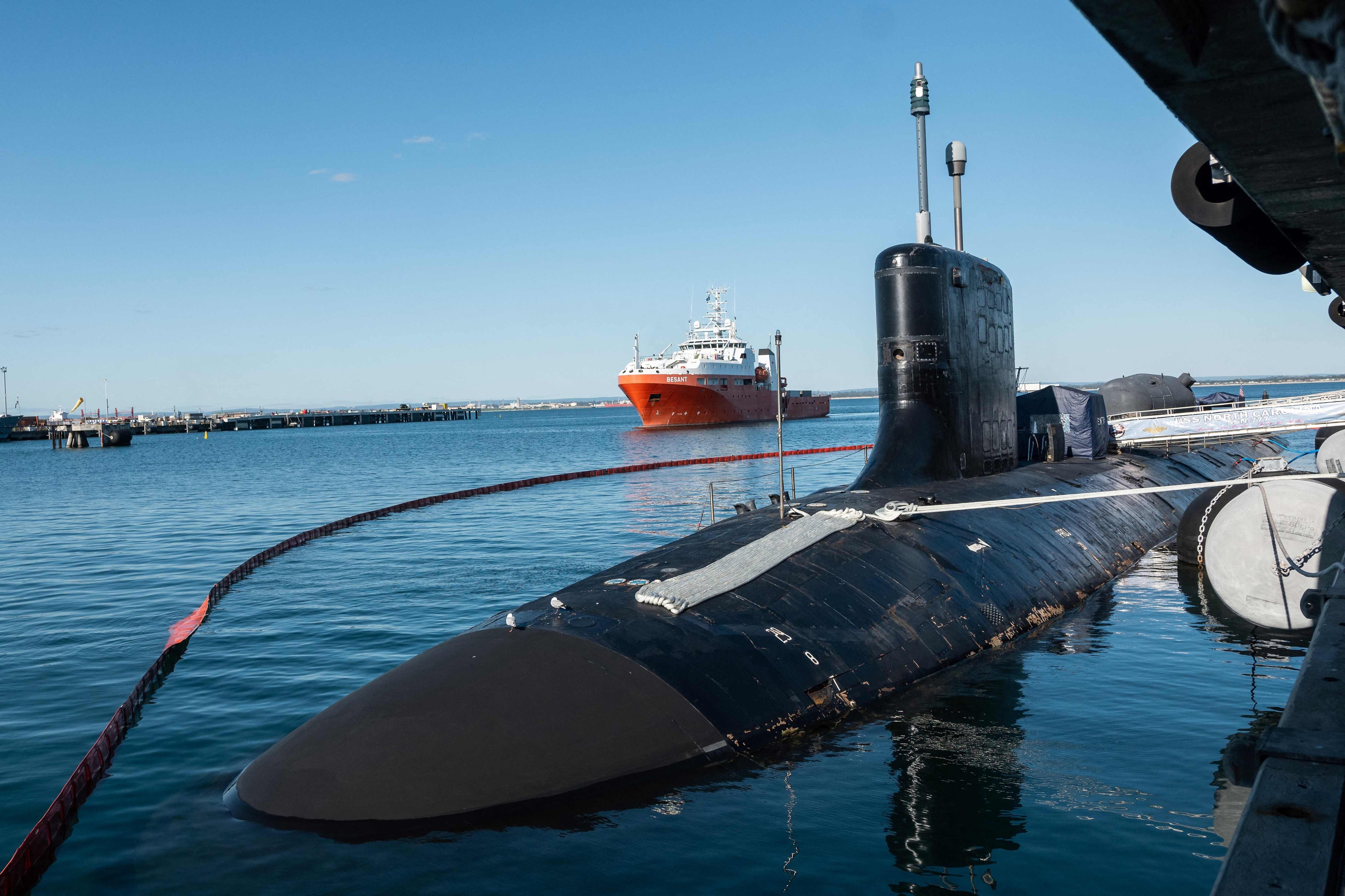A nuclear-powered submarine of the US Navy is seen docked at a port on the outskirts of Perth, Australia, in August. Photo: AFP