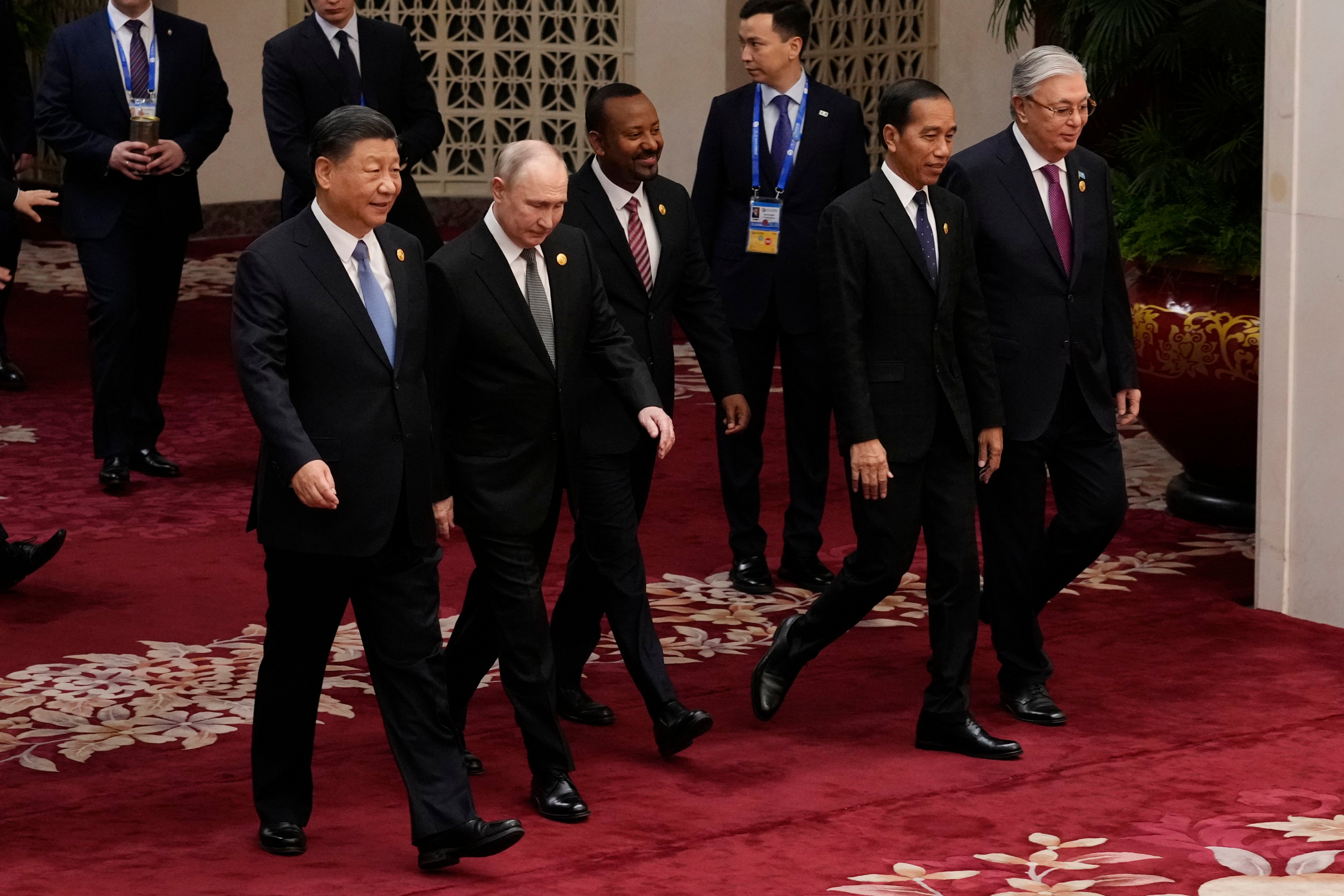 Russian President Vladimir Putin (centre) is visiting China for the first time since he and Chinese leader Xi Jinping (left) declared a “no-limits” partnership between their countries in February 2022. Photo: AP