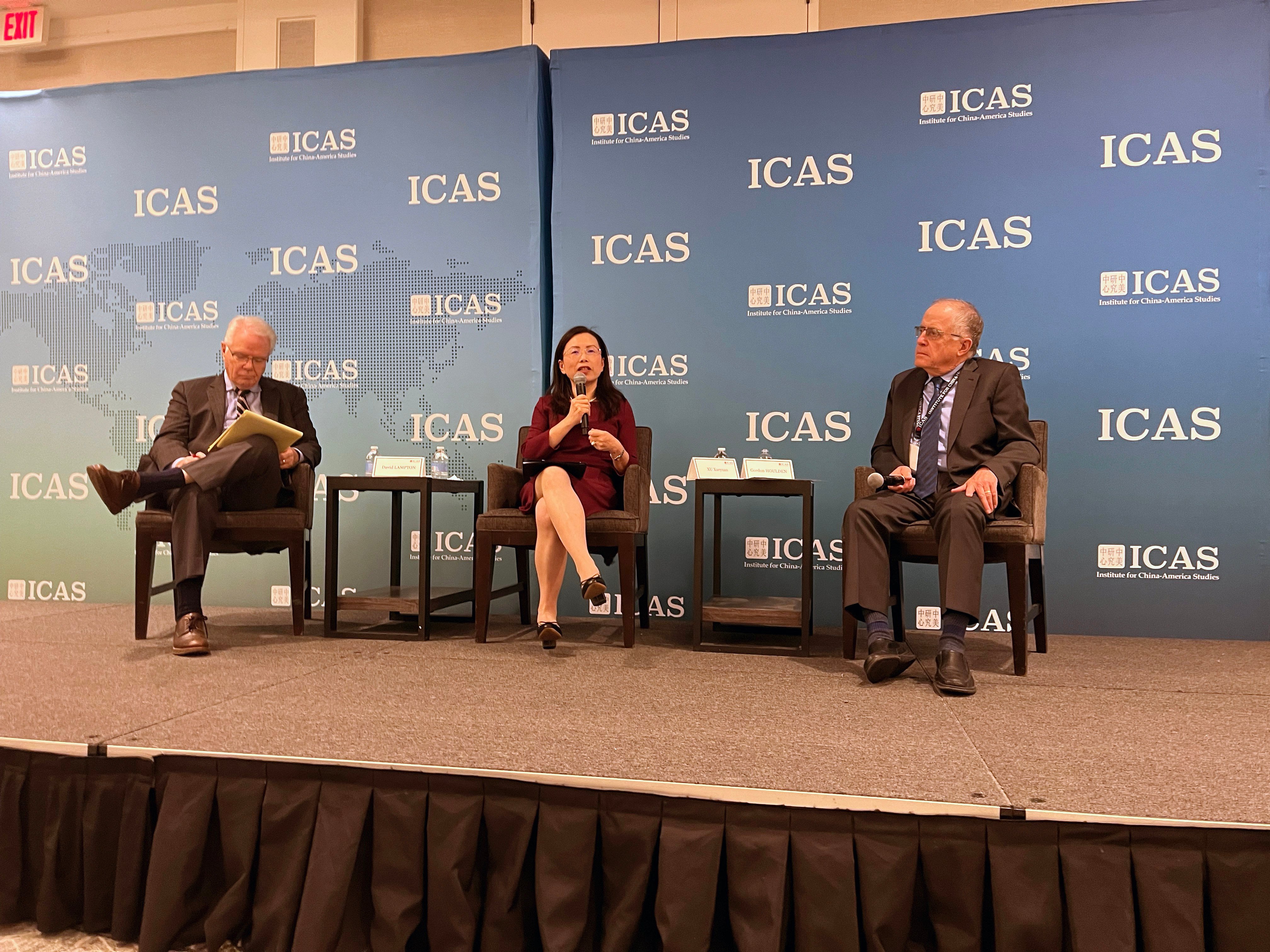 Xu Xueyan (centre), a deputy chief of mission of the Chinese embassy in Washington, during the Institute for China-America Studies conference on Tuesday. Photo: Robert Delaney 