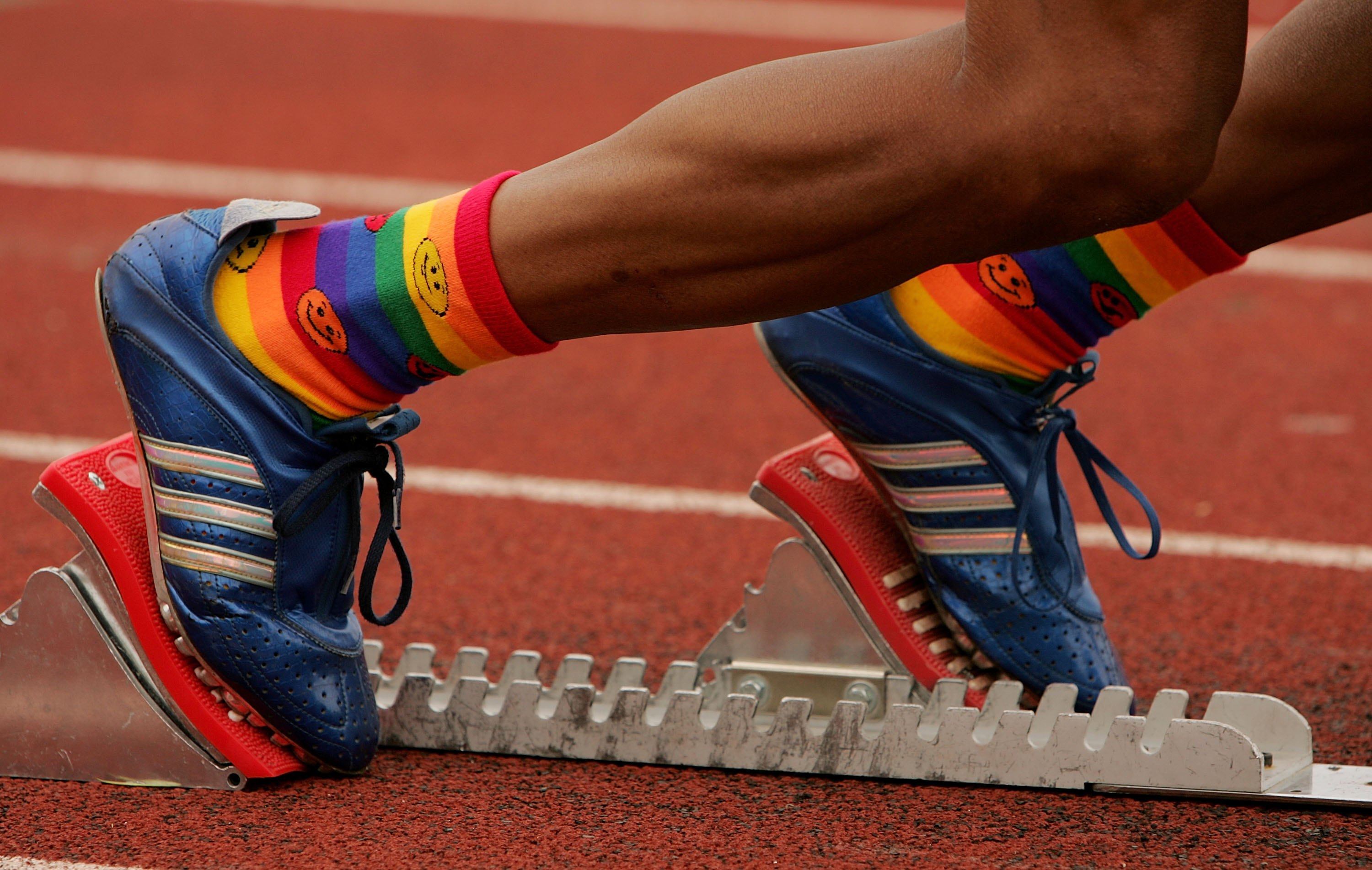 A runner with his feet in the starting blocks prepares to begin a track and field event at the Gay Games VII at Hanson Stadium in Chicago, Illinois on July 21, 2006. Hong Kong was chosen to host the games in 2017. Photo: Getty Images
