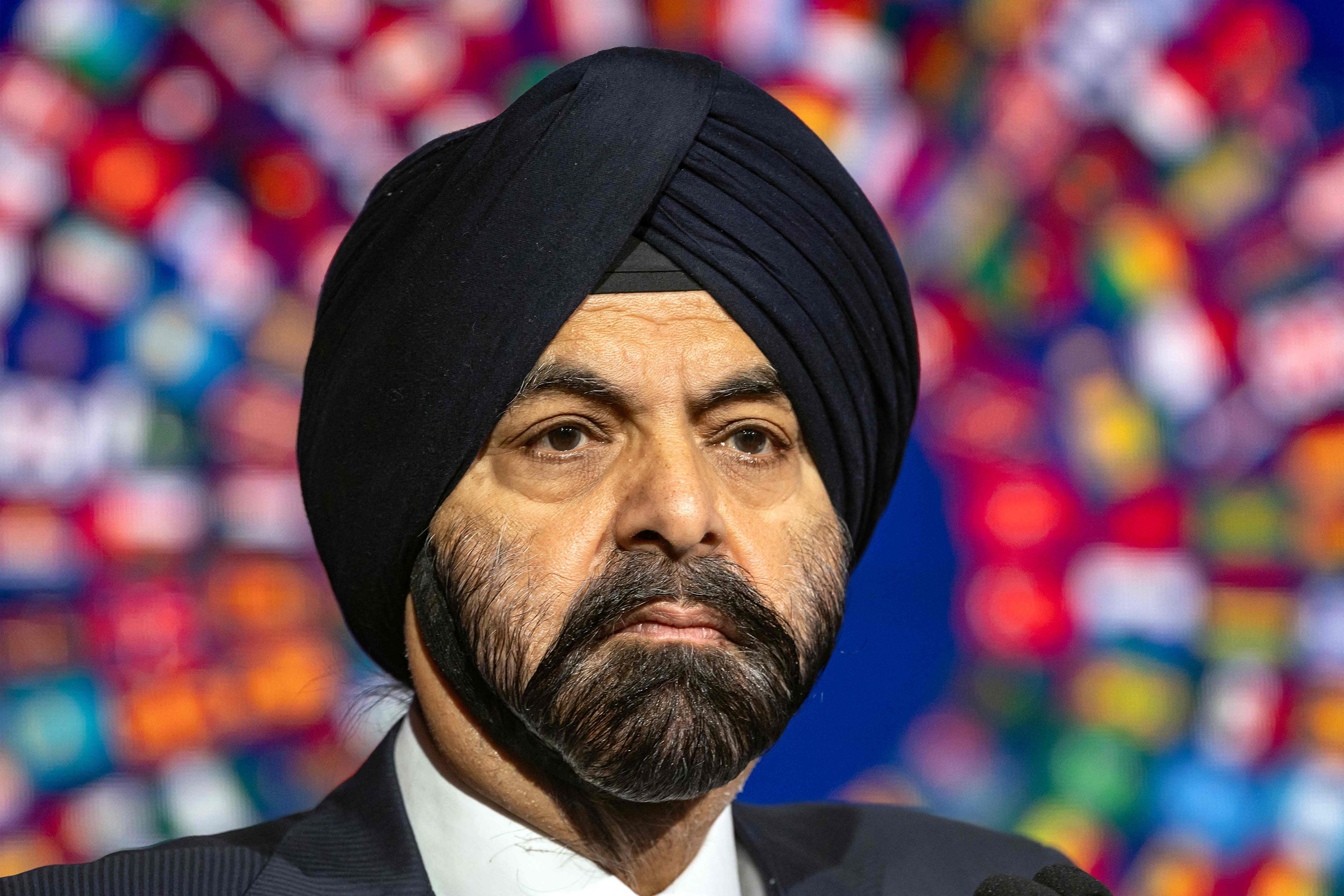 World Bank president Ajay Banga attends a press conference at the annual meetings of the World Bank and IMF in the Moroccan city of Marrakech on October 11. Photo: AFP