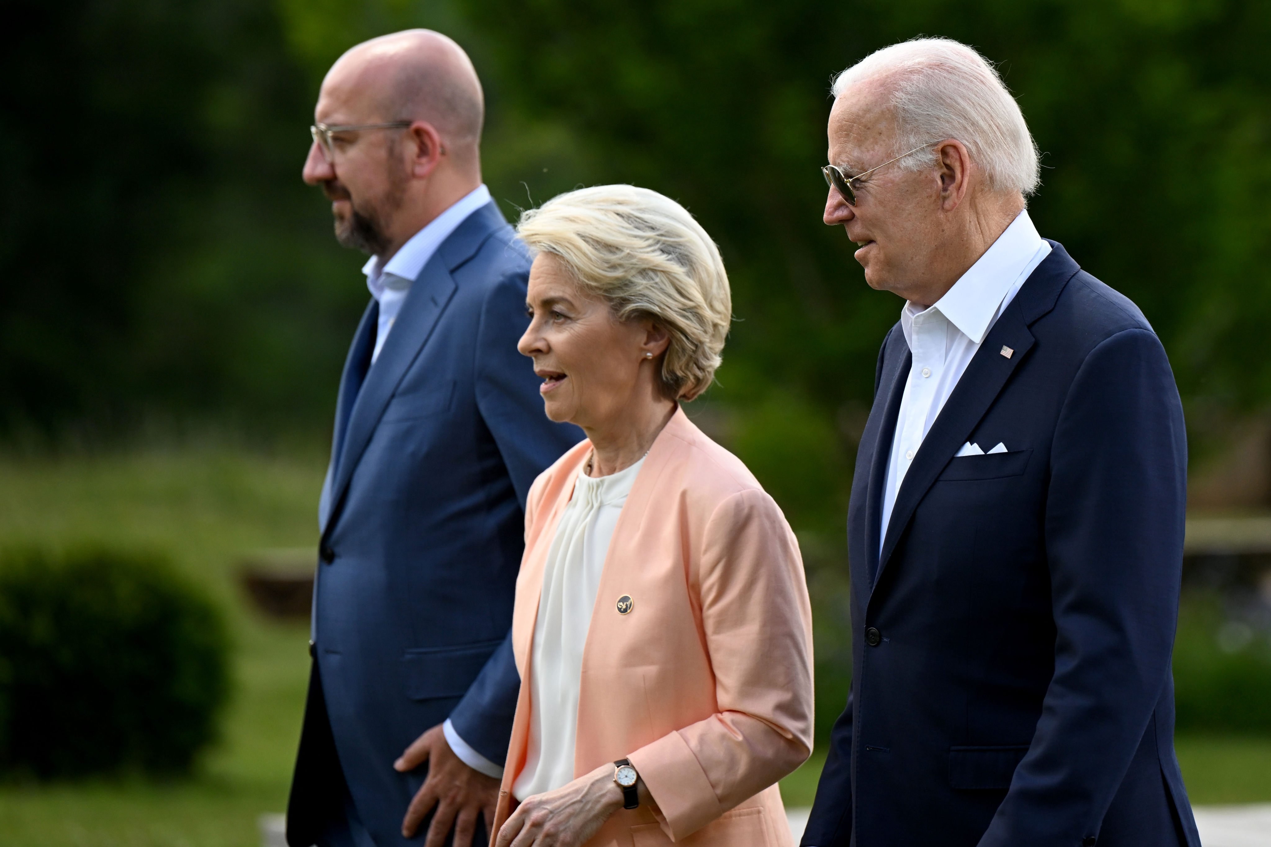 US President Joe Biden met European Council president Charles Michel (left) and commission chief Ursula von der Leyen at the White House on Friday. Photo: dpa