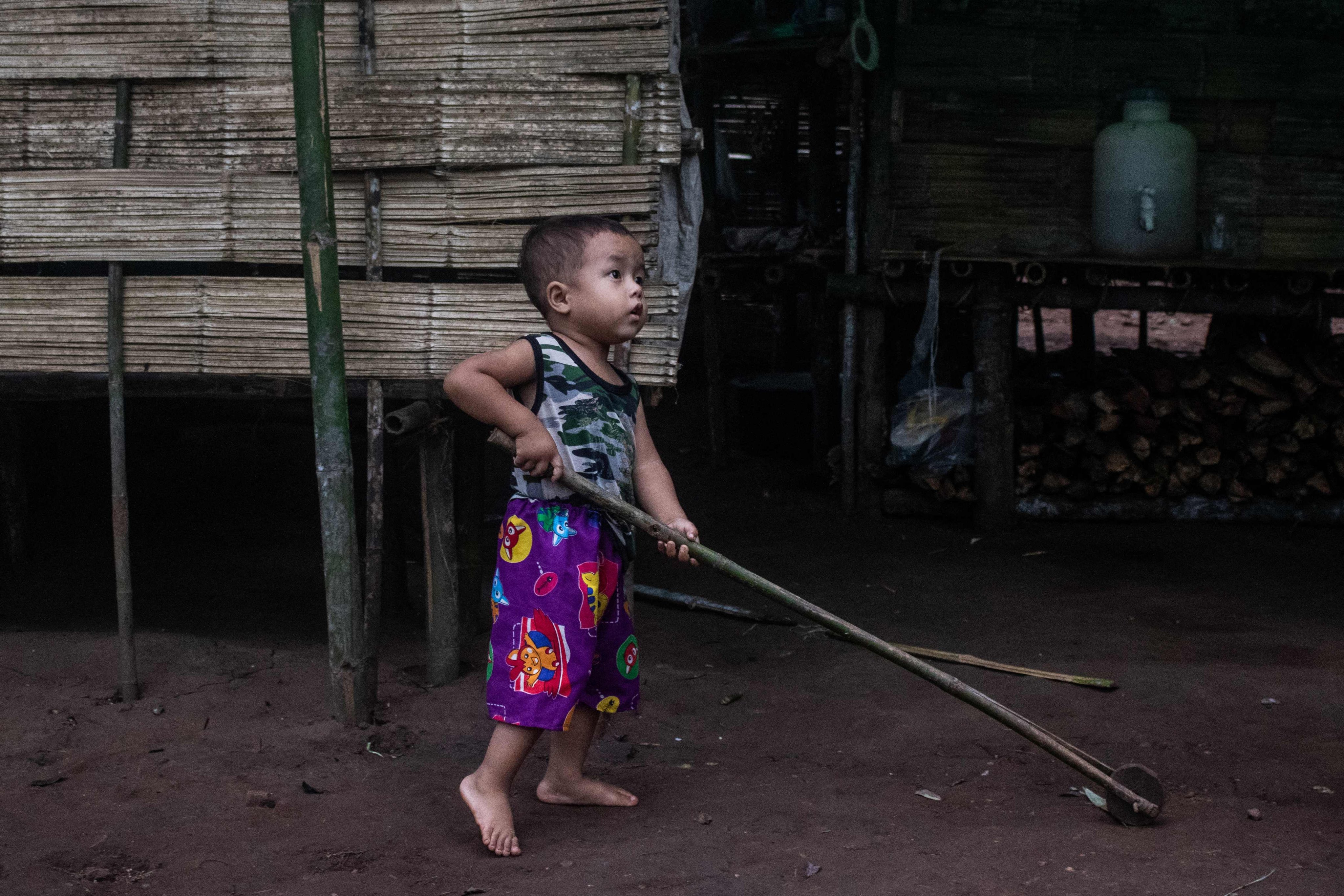 A child at a camp for internally displaced people in Demoso township in Myanmar’s Kayah state in October 2021. Photo: AFP