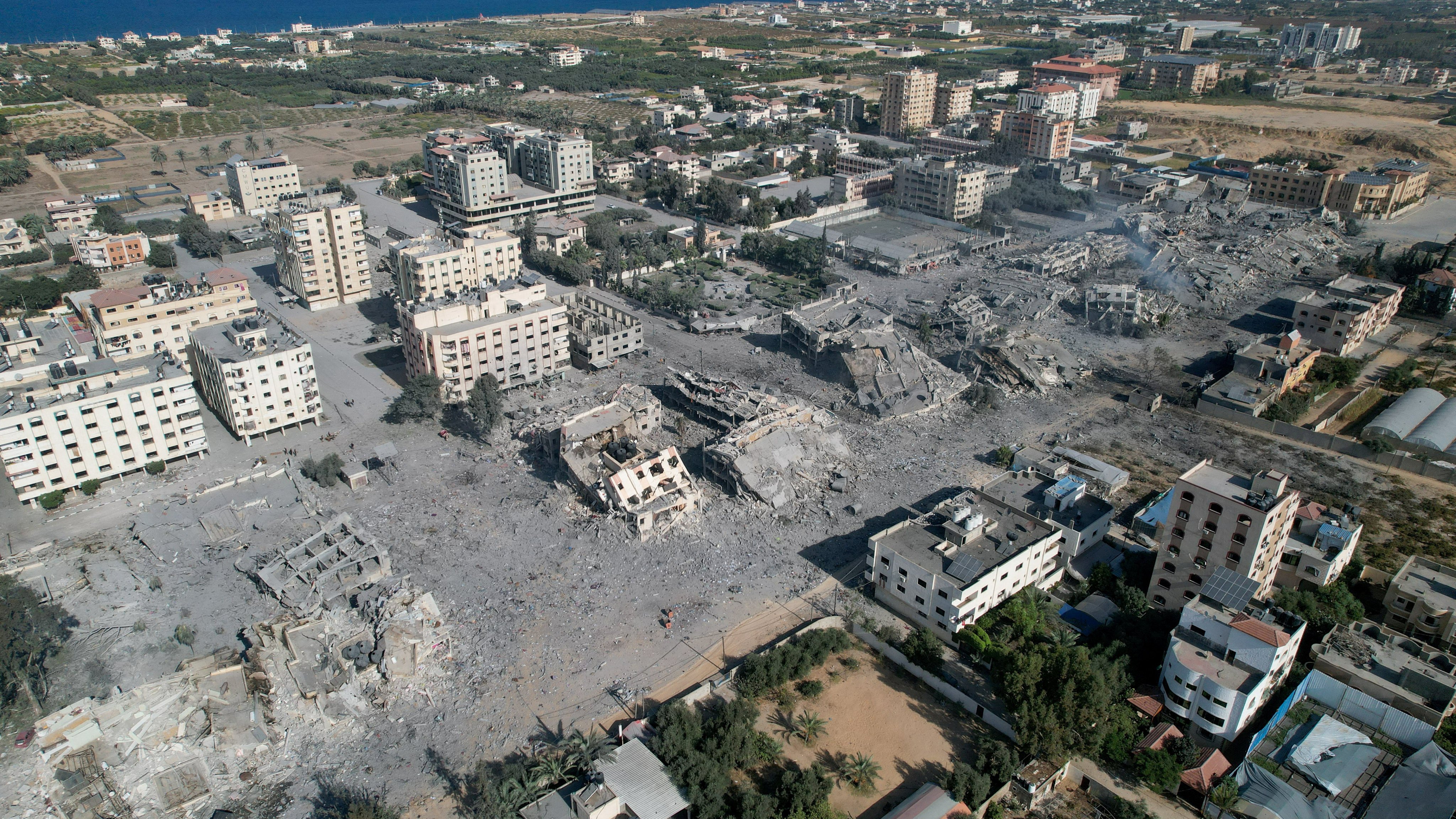 A view of residential buildings destroyed by Israeli strikes in Gaza, amid the conflict between Tel Aviv and Palestinian Islamist group Hamas. Photo: Reuters


