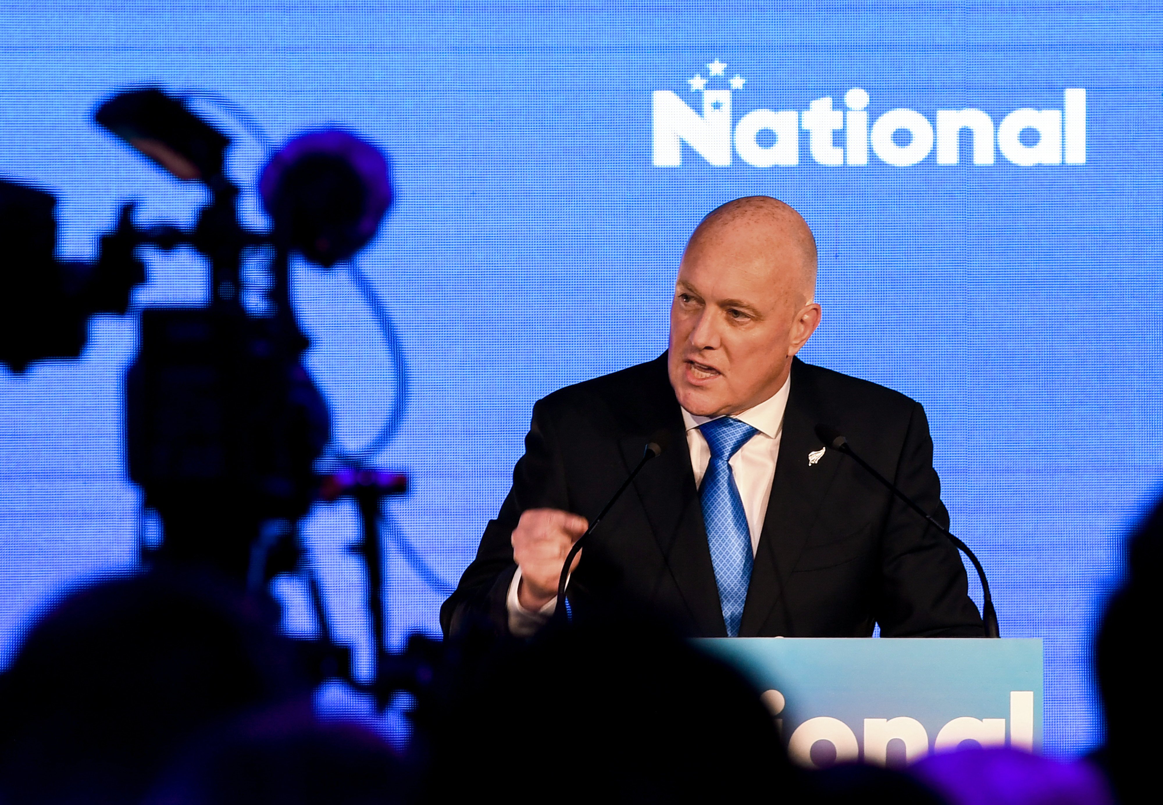 Prime Minister-elect Christopher Luxon of New Zealand addressing his supporters in Auckland, this month. Photo: Xinhua