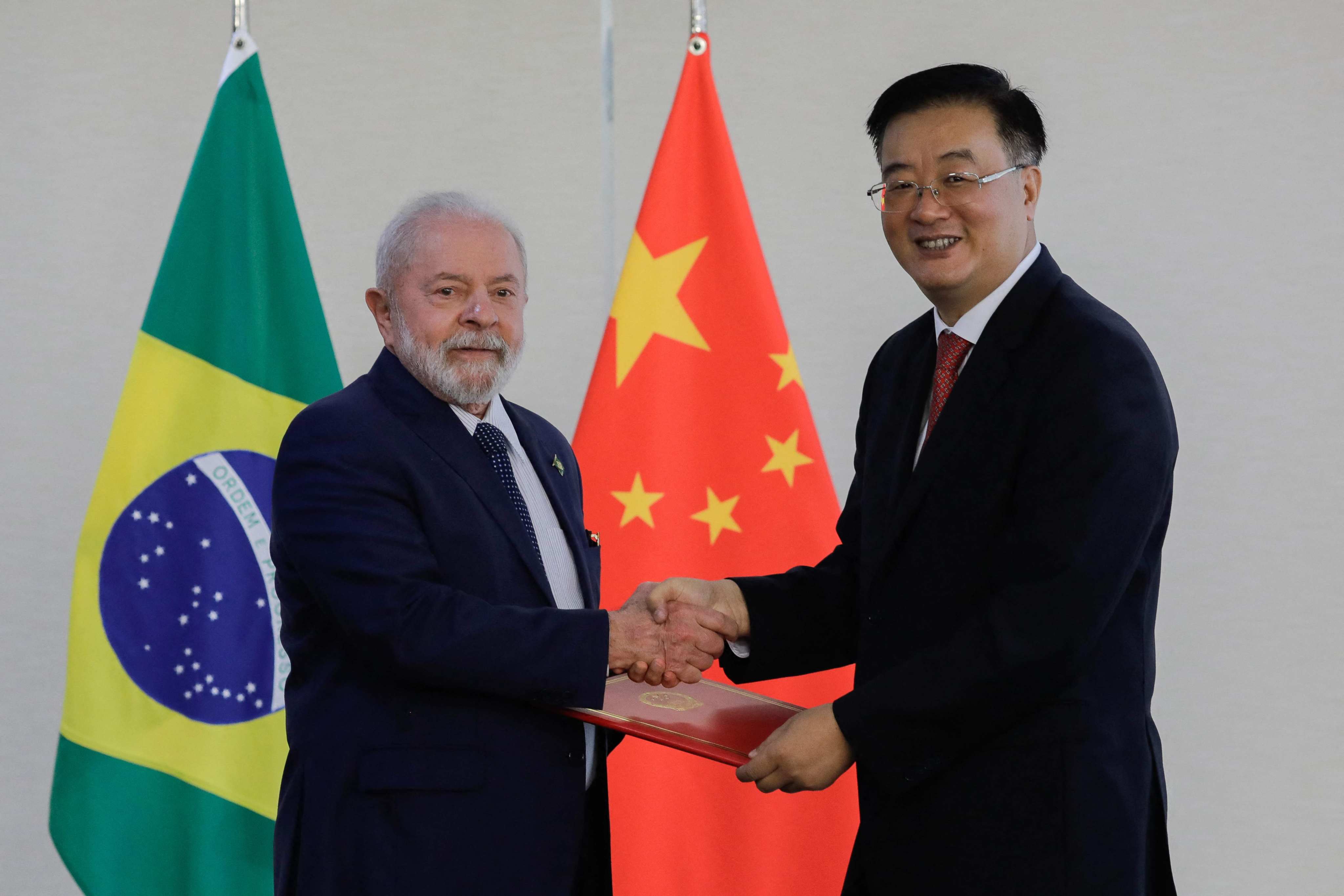 Brazilian President Luiz Inacio Lula da Silva is presented with the credentials of Zhu Qingqiao, China’s ambassador, in Brasilia in February. Photo: AFP