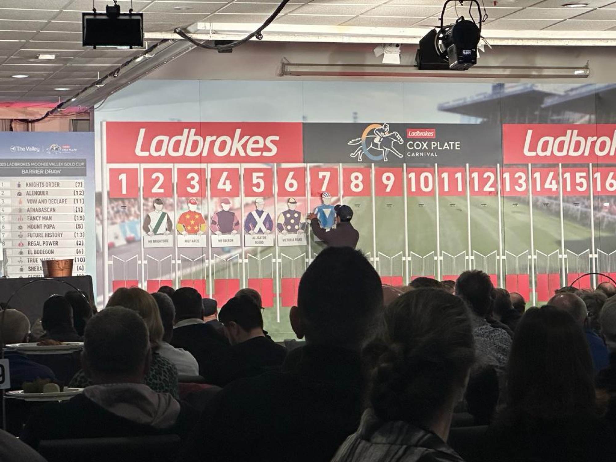 Danny Shum’s assistant trainer Ben So selects barrier seven for Romantic Warrior at Tuesday morning’s Cox Plate barrier draw. Danny Shum’s assistant trainer Ben So selects barrier seven for Romantic Warrior at Tuesday morning’s Cox Plate barrier draw.