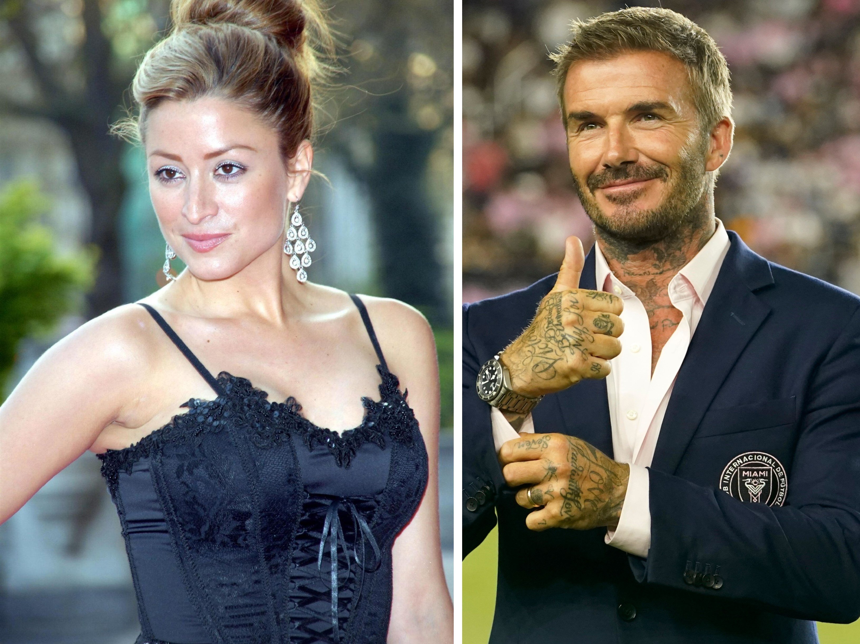 Rebecca Loos and David Beckham allegedly had an affair. Photos: @ThatGWanker/X; AP