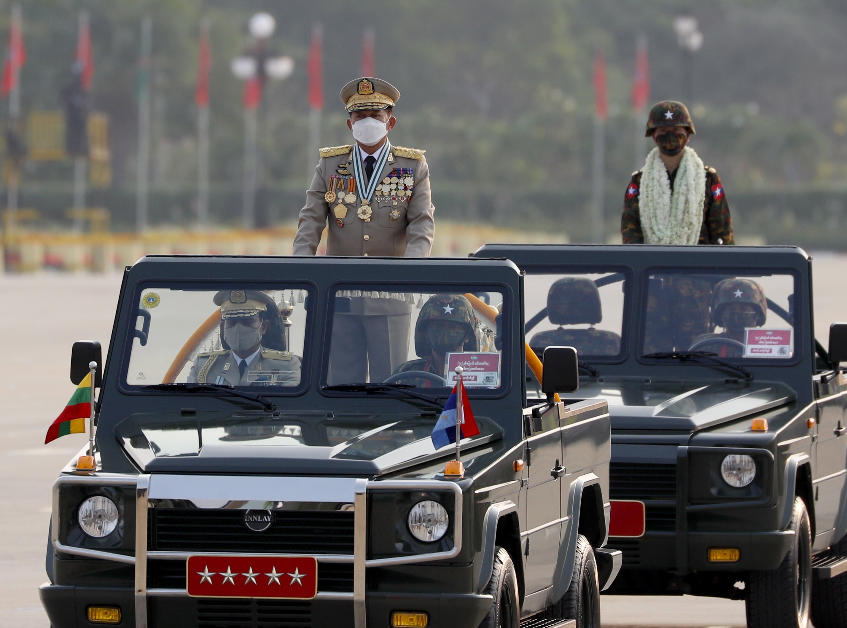 Myanmar military Commander-in-Chief Senior General Min Aung Hlaing at a parade to mark Armed Forces Day in Naypyidaw, Myanmar last year. Photo: EPA-EFE