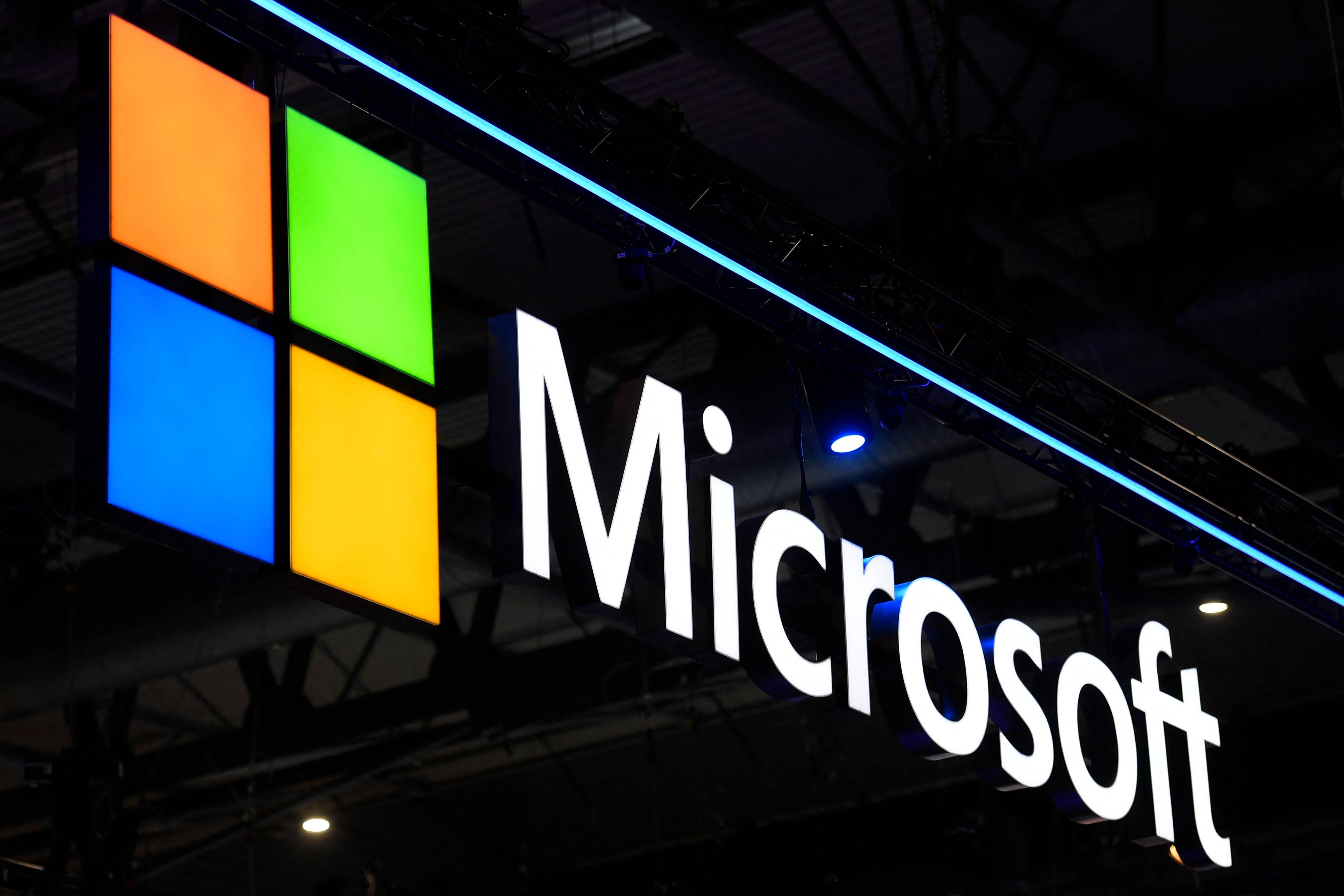 A Microsoft logo seen at the Mobile World Congress in Barcelona. Photo: AFP