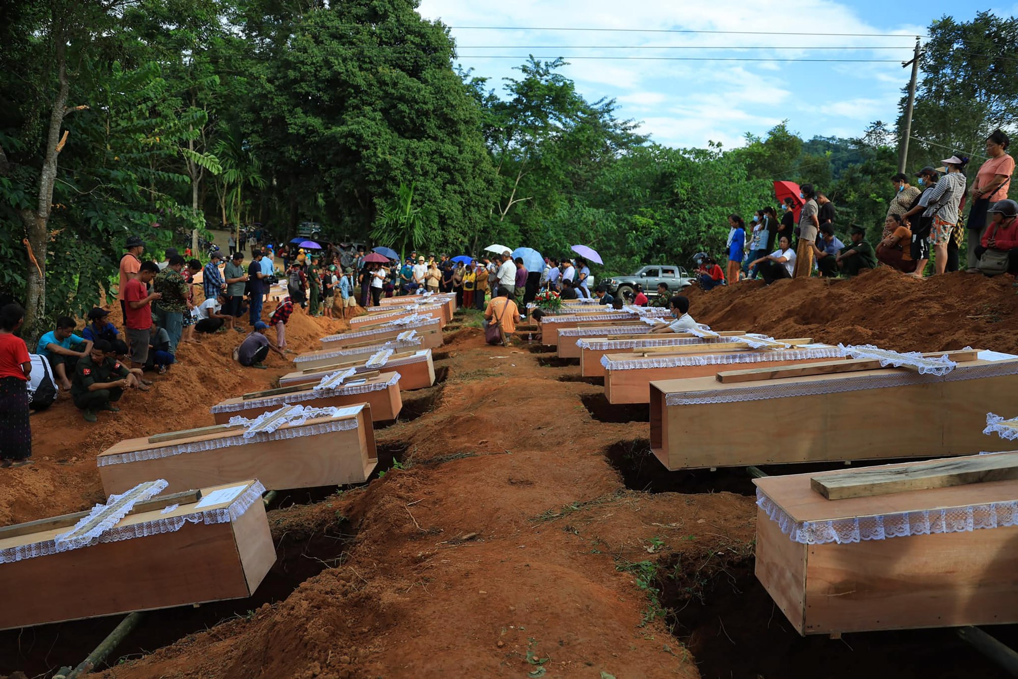 At least 30 people were killed in an artillery attack on a refugee camp near the town of Laiza in Kachin state, Myanmar, on October 9, according to the National Unity Government. Photo: EPA-EFE