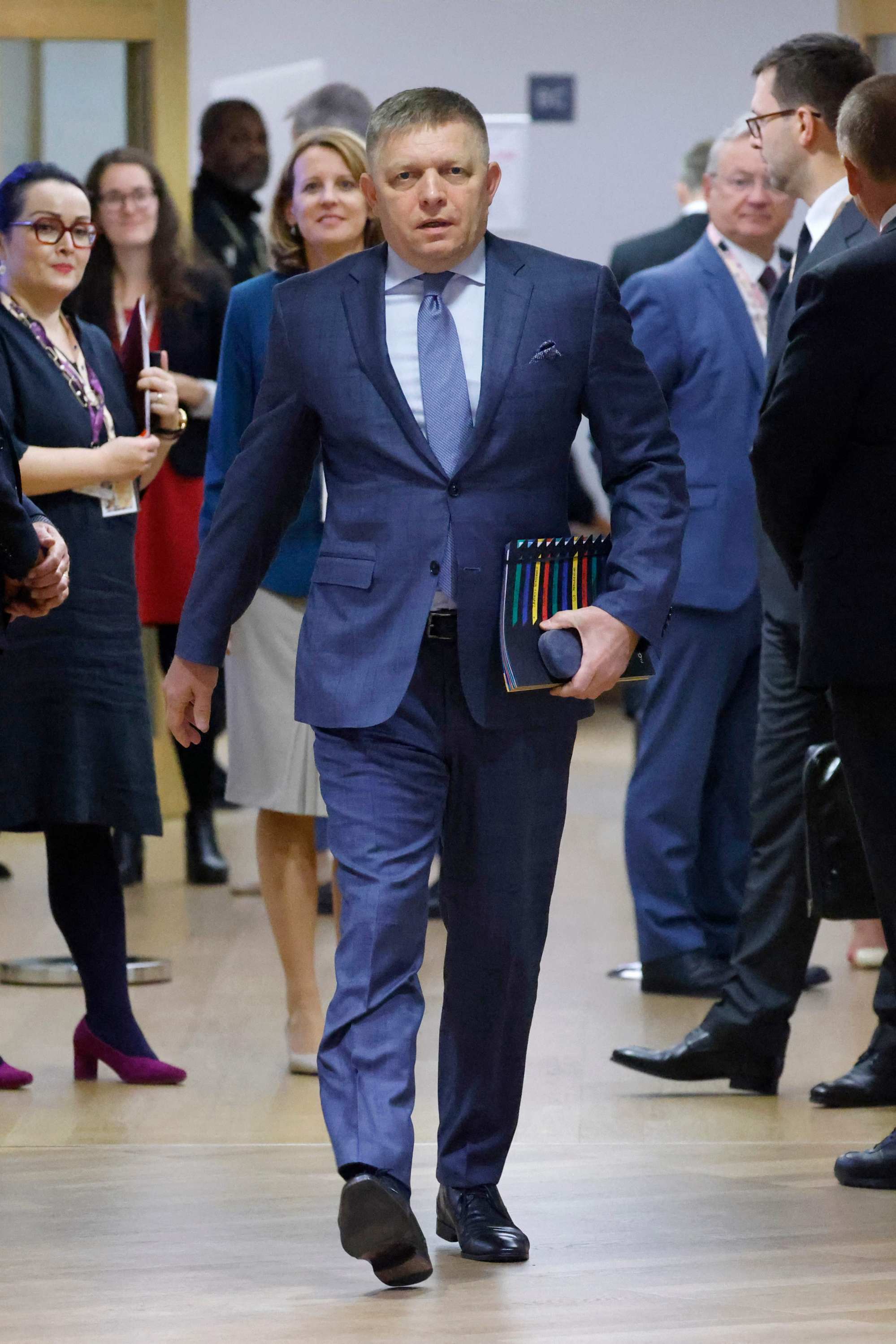 Slovakia’s Prime Minister Robert Fico at the EU leaders Summit at the European Council Building in Brussels on Thursday. Photo: AFP