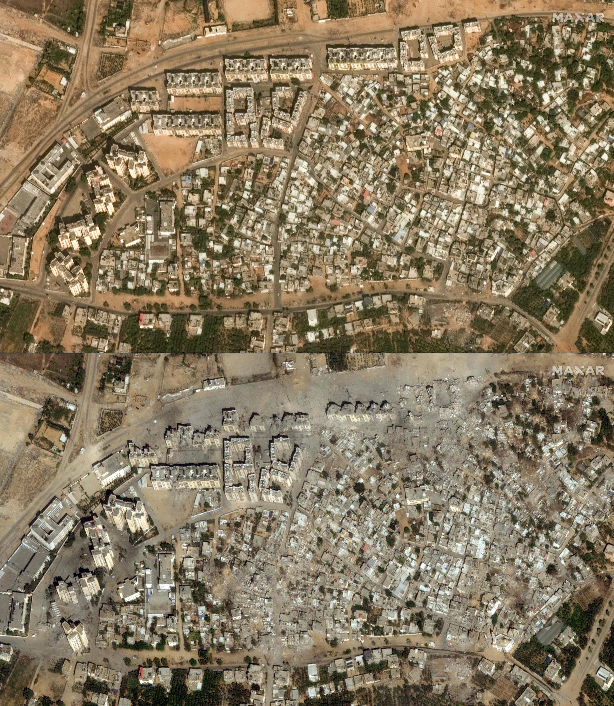 An overview of Izbat Beit Hanoun neighbourhood in Gaza Strip on October 10, 2023 October 21, 2023. Photo: Maxar Technologies via AFP
