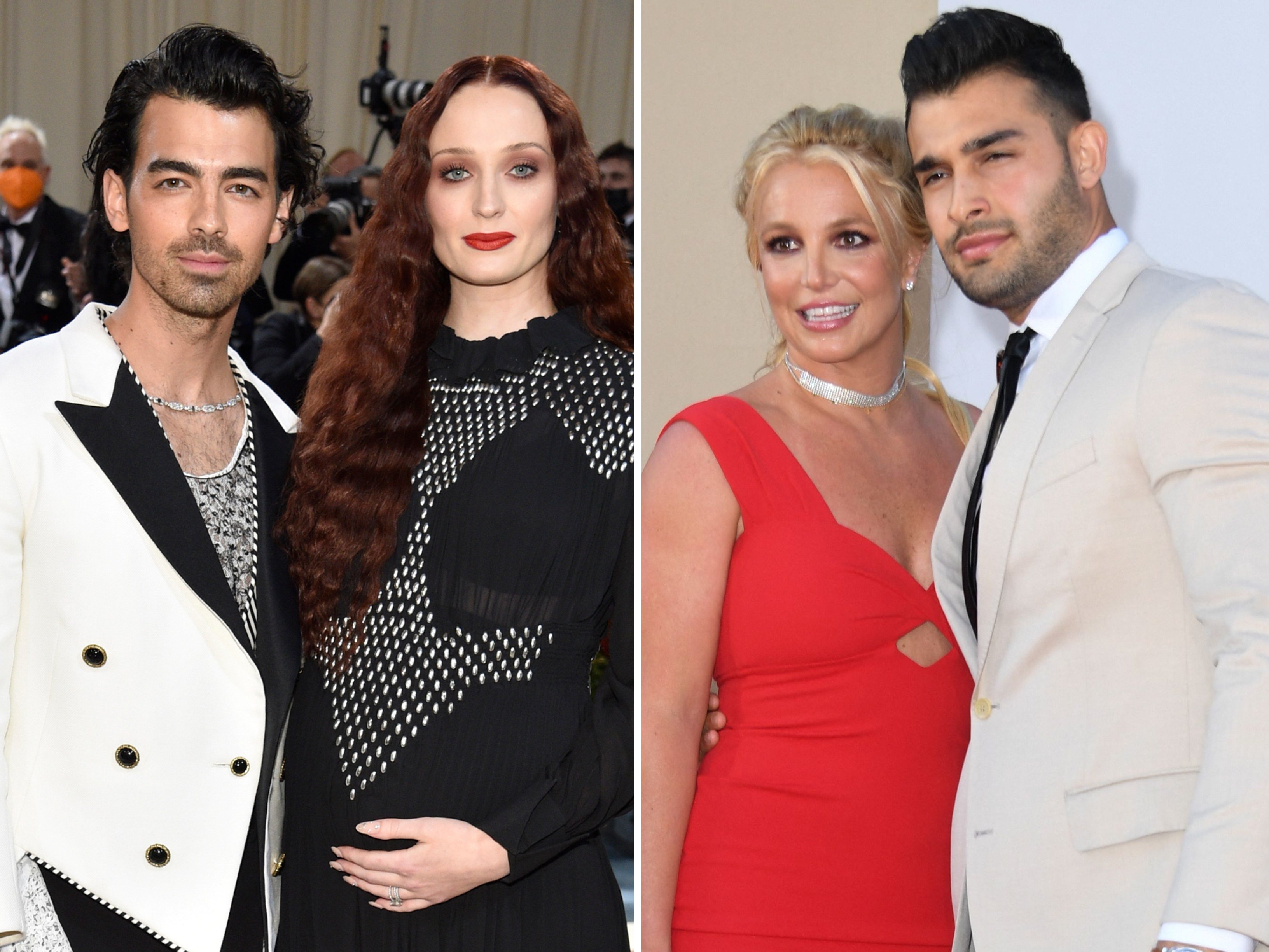 Joe Jonas and Sophie Turner, and Britney Spears and Sam Asghari are two of the many celebrity couples going through divorces this year. Photos: AFP, AP
