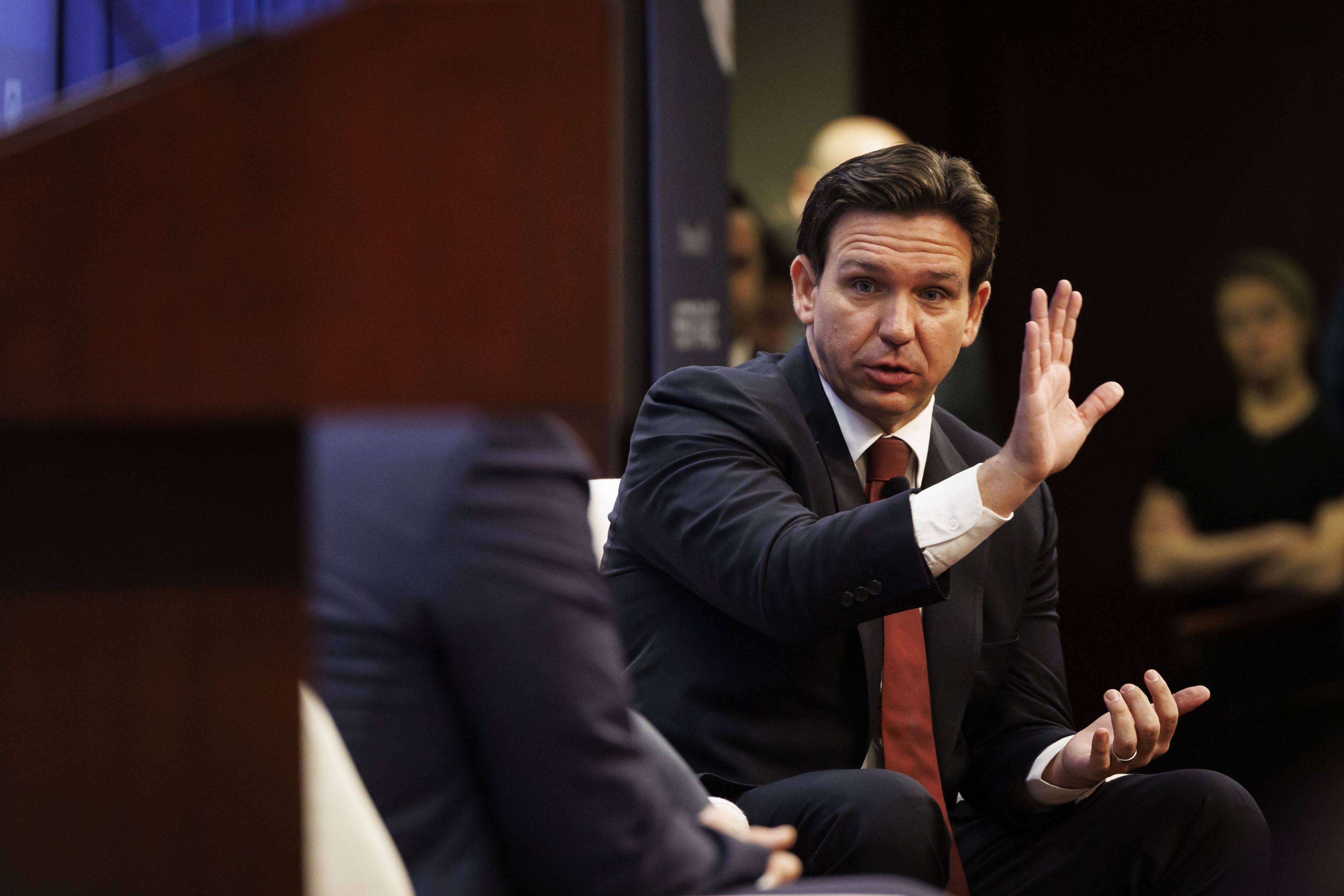 2024 Republican US presidential candidate Ron DeSantis speaks during an event at the Heritage Foundation in Washington on Friday. Photo: Bloomberg