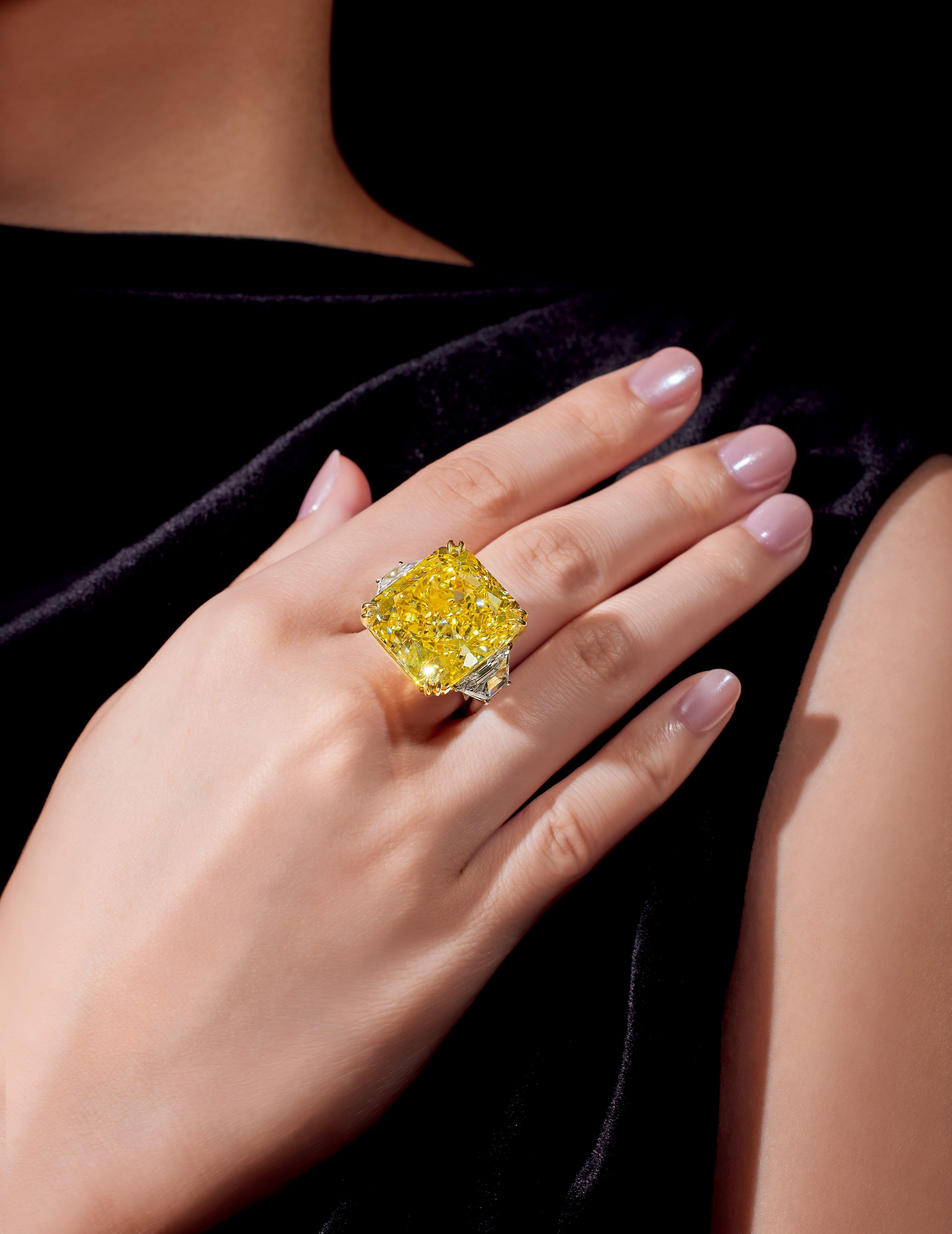 A 25.88-carat fancy vivid yellow diamond fetched HK$10.3 million (US$1.3 million) at the Poly Auction Hong Kong sale on October 5. Across the board at the top auction houses, fancy coloured diamonds as well as jadeite have been the standouts this autumn. Photos: Handouts