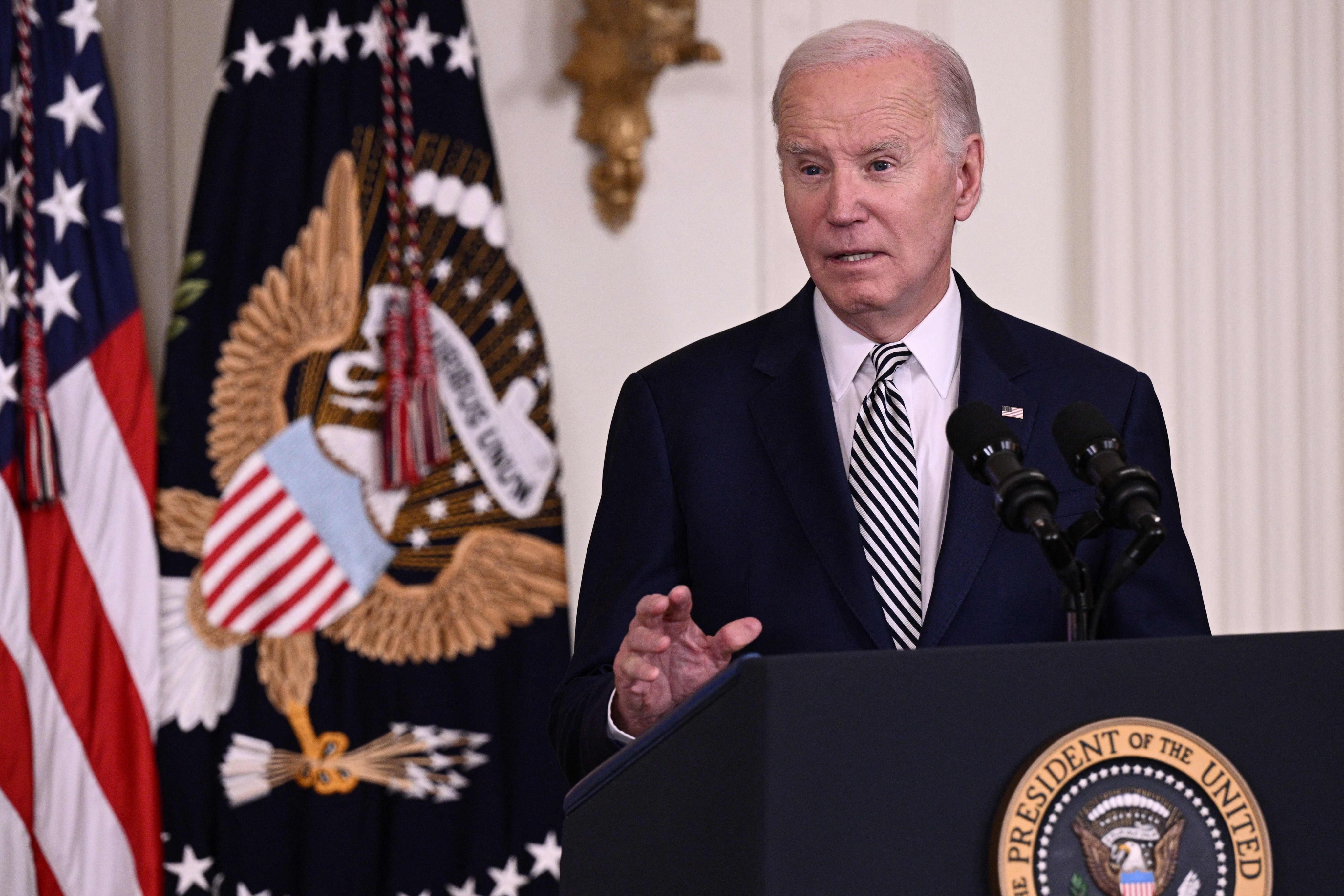 US President Joe Biden delivers remarks on artificial intelligence at the White House in Washington on Monday. Photo: AFP