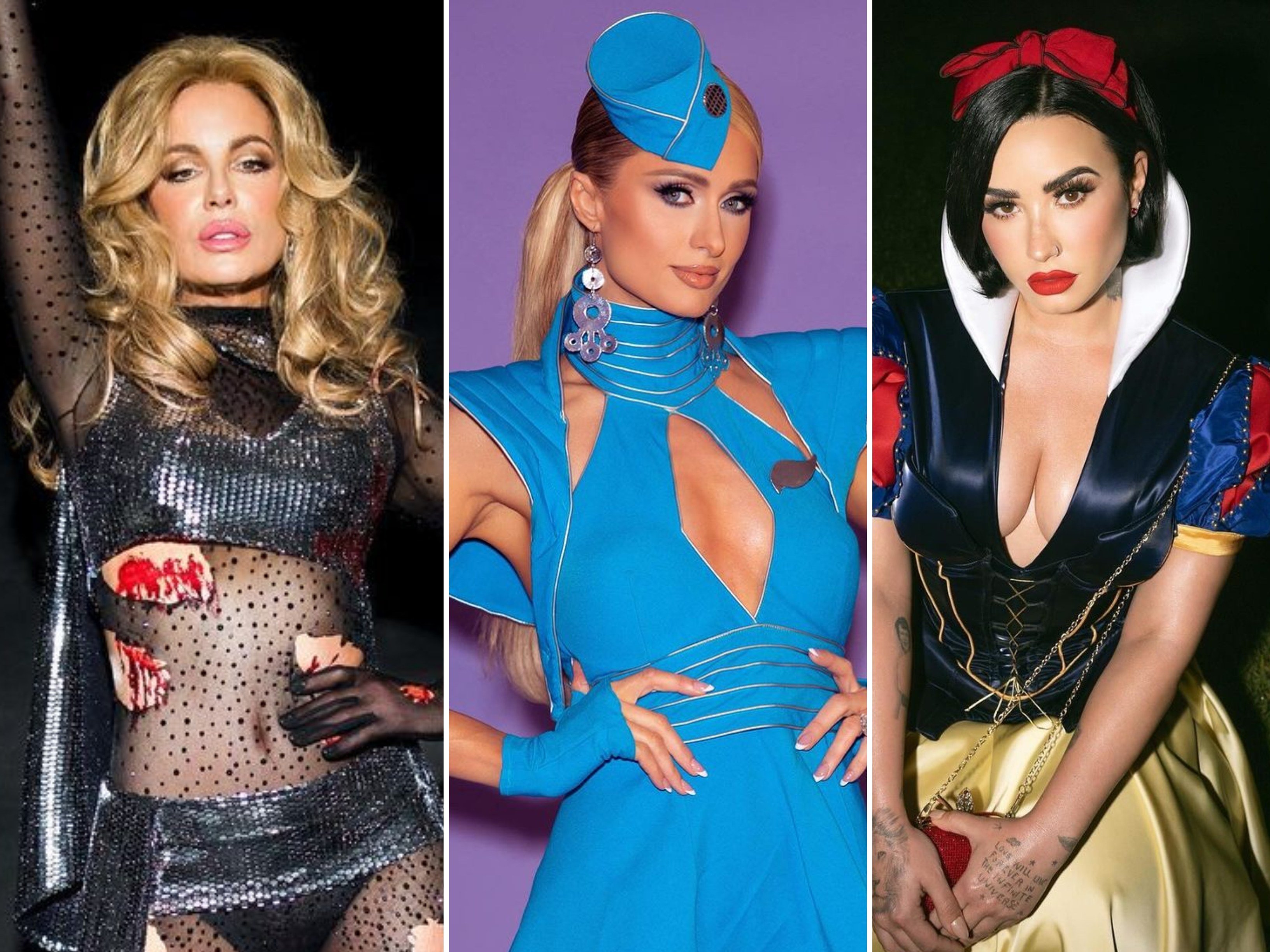 Celebs Kate Beckinsale, Paris Hilton and Demi Lovato wearing titillating costumes for Halloween in 2023. Photos: @katebeckinsale, @parishilton, @ddlovato/Instagram