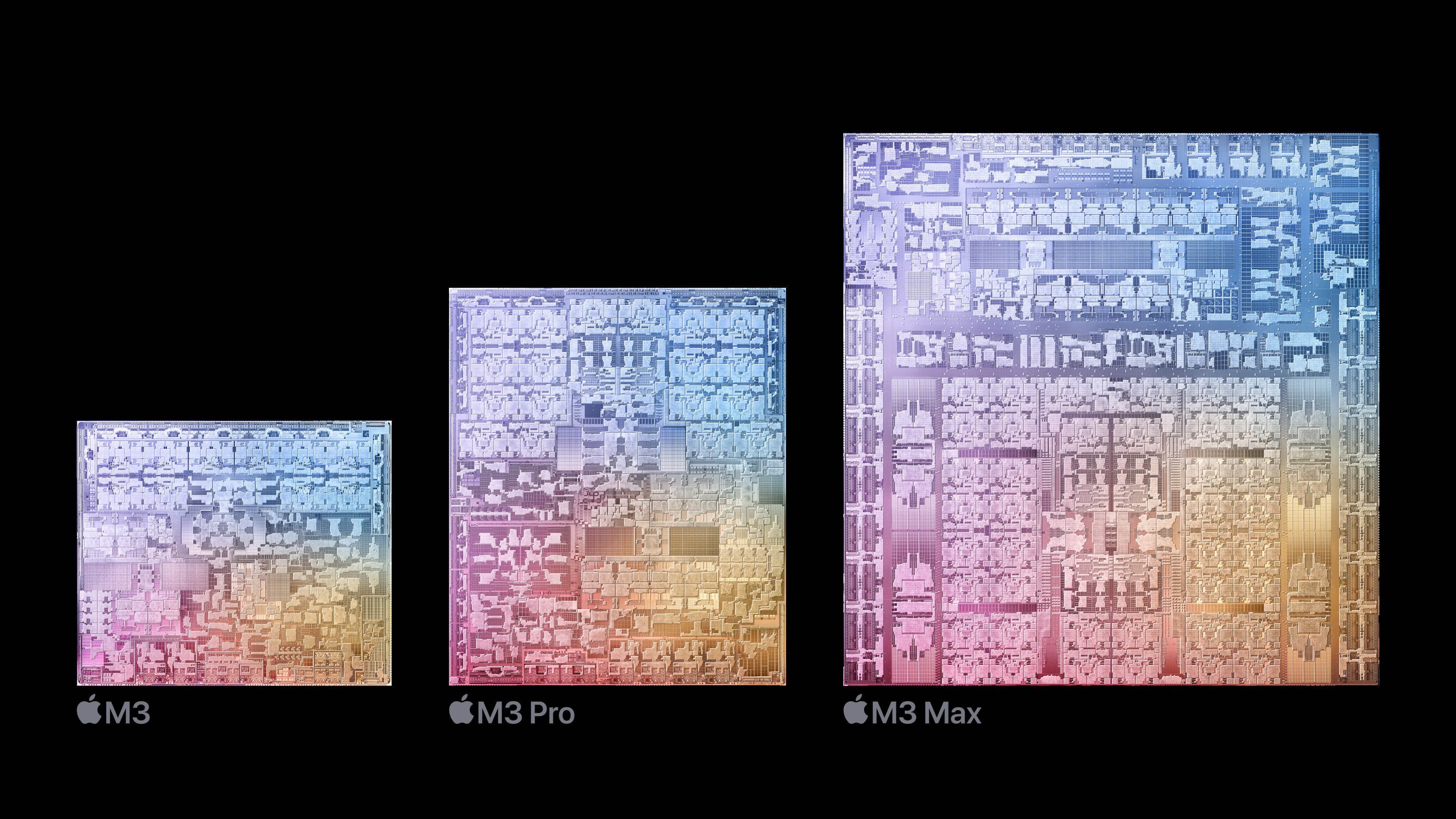 Apple says its M3 family of chips is built using the industry-leading 3-nanometer process technology. Photo: Handout