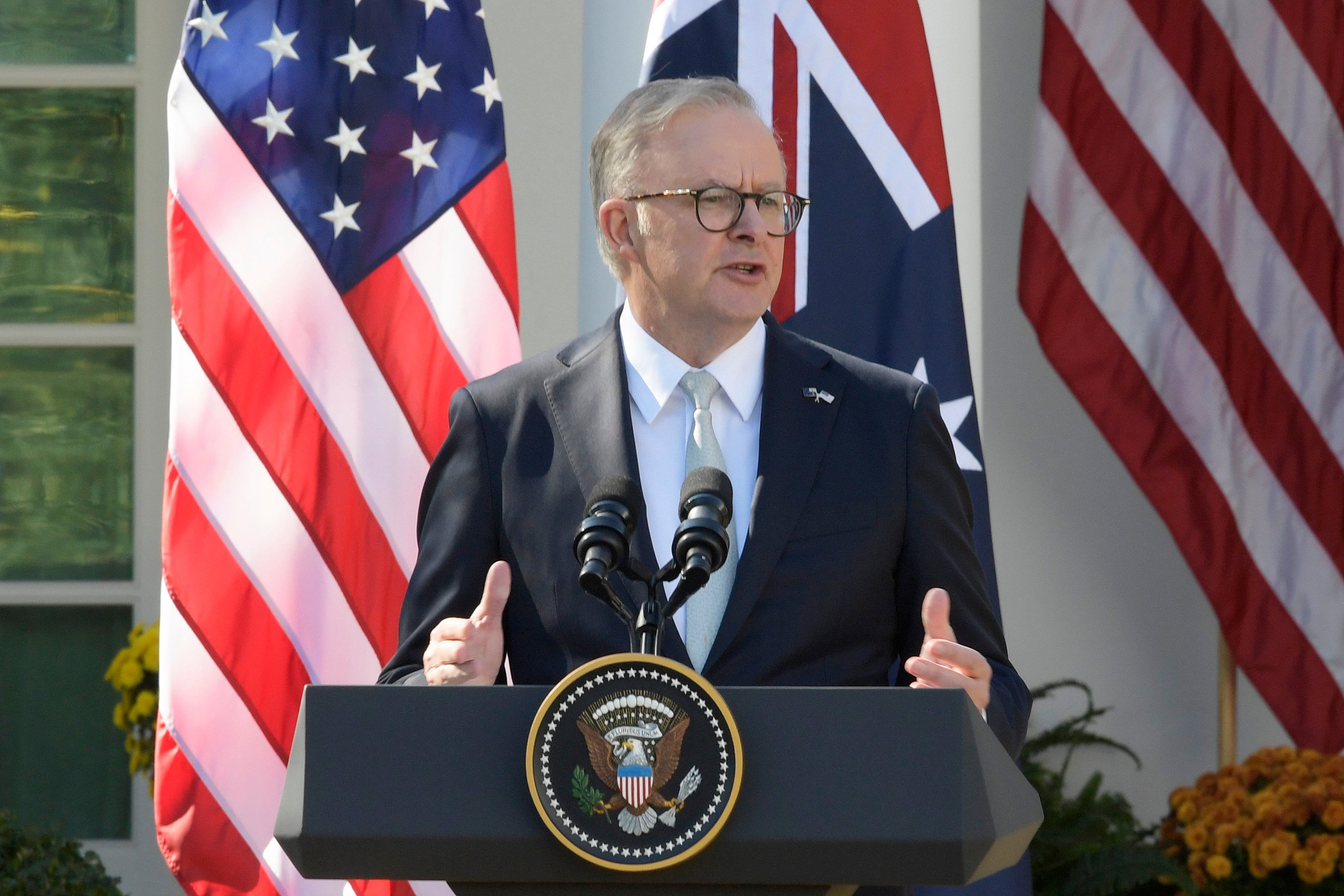 Australia Prime Minister Anthony Albanese holds a press conference with US President Joe Biden (not in photo) in the White House last Wednesday. Photo: dpa