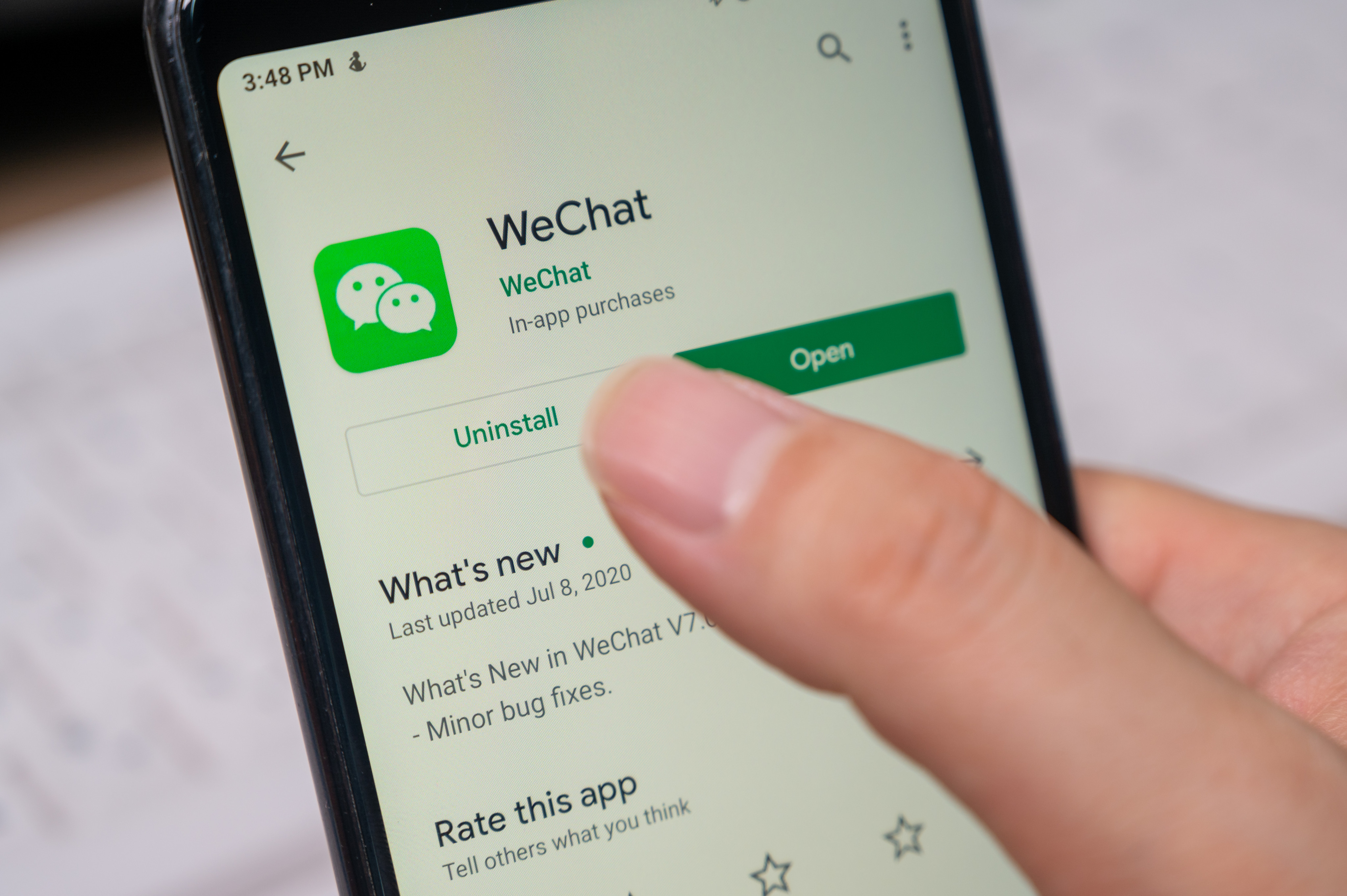 The WeChat app on a smartphone. Photo: Shutterstock