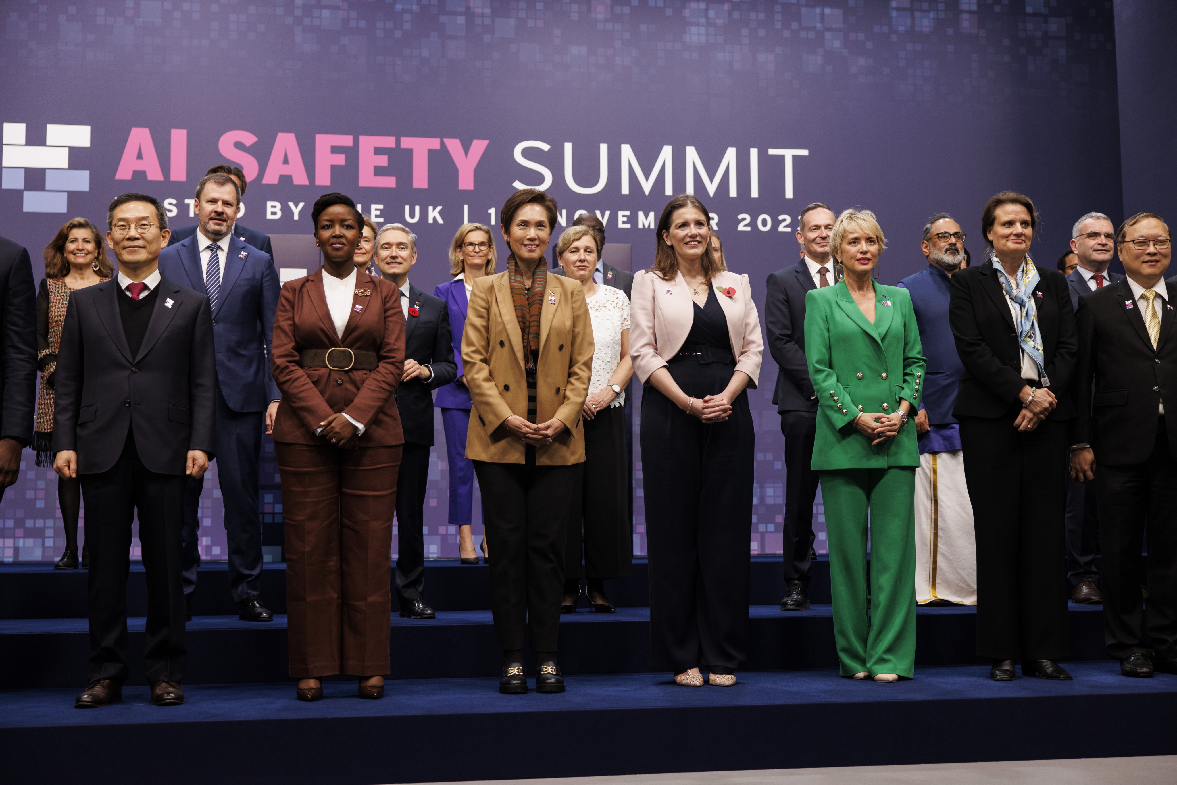 Ministers from participating countries pose for a photo on the first day of the AI Safety Summit 2023 in Britain on Wednesday. Photo: EPA-EFE