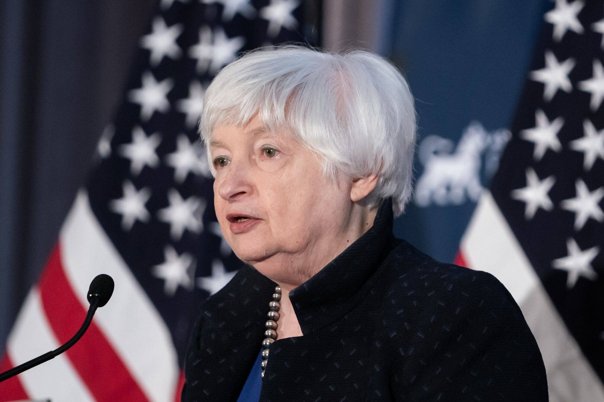 US Treasury Secretary Janet Yellen speaks during an event hosted by the Asia Society Policy Institute in Washington on Thursday. Photo: Bloomberg