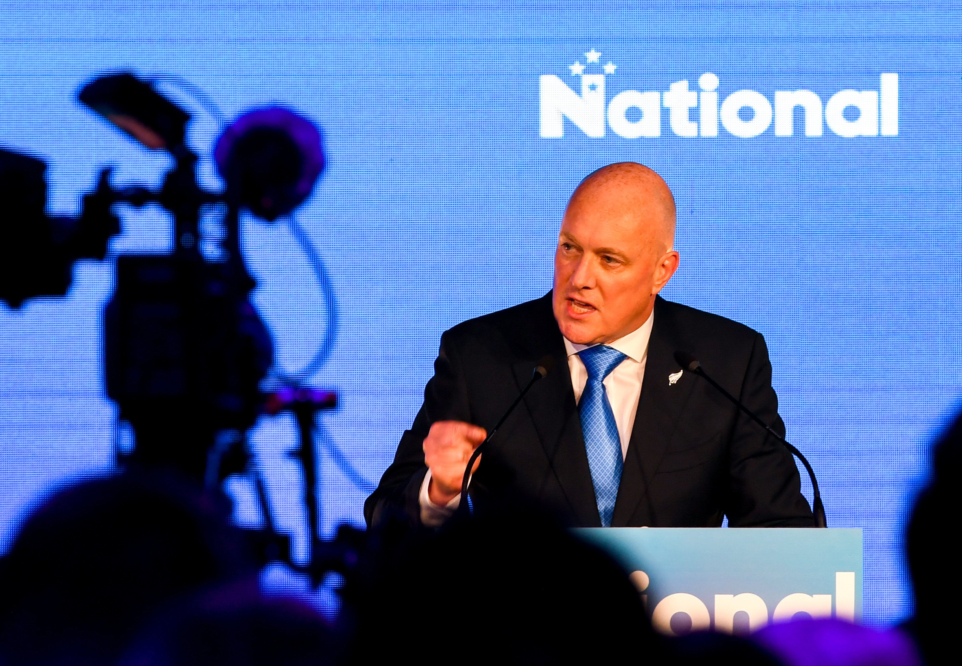 New Zealand’s National Party’s leader Christopher Luxon addresses his supporters in Auckland on October 14. Photo: Xinhua