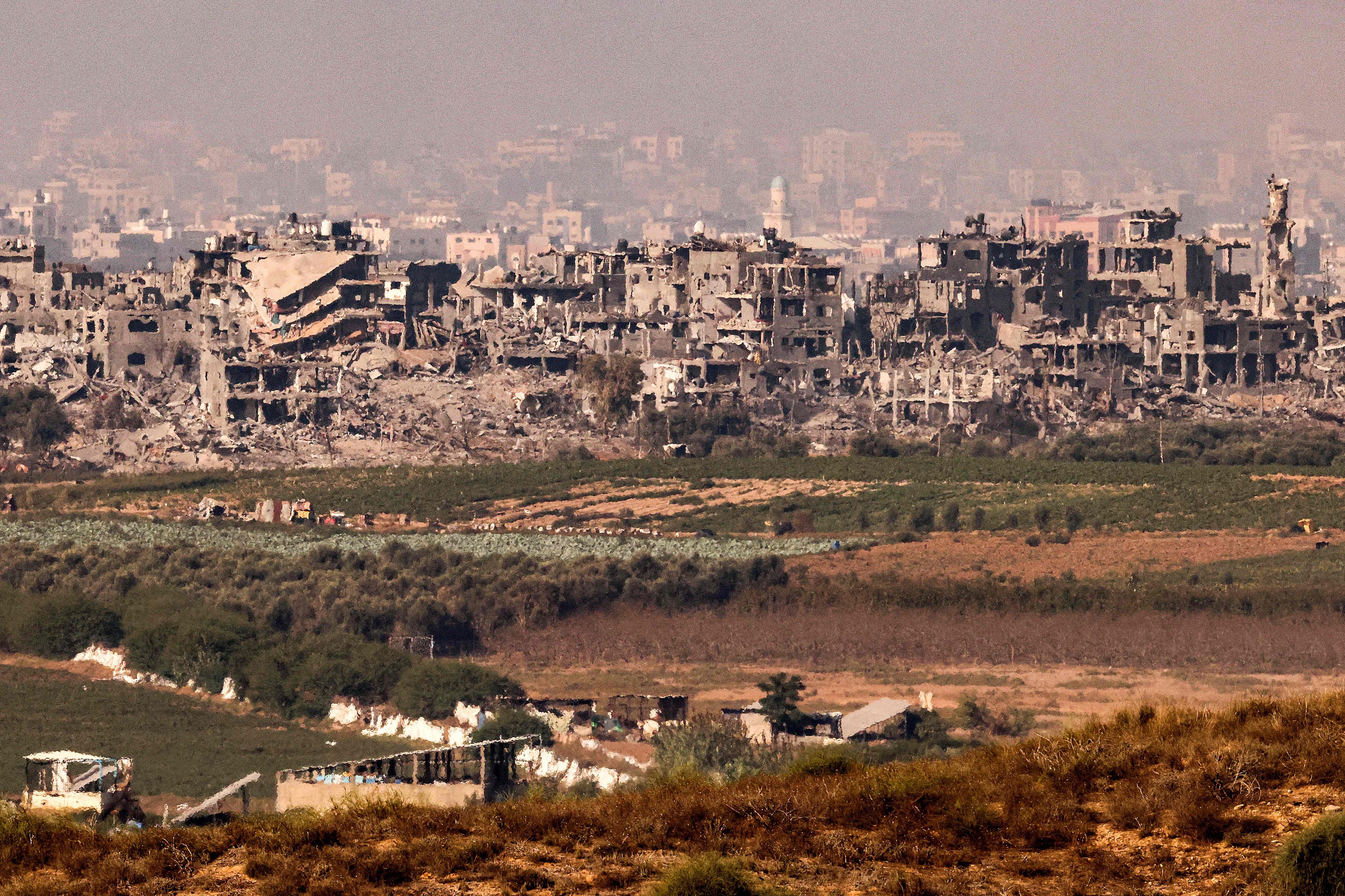 This picture taken on November 3, 2023 shows buildings destroyed by Israeli bombardment on the backdrop of the Gaza skyline amid ongoing battles between Israel and the Palestinian Hamas movement. Photo: AFP
