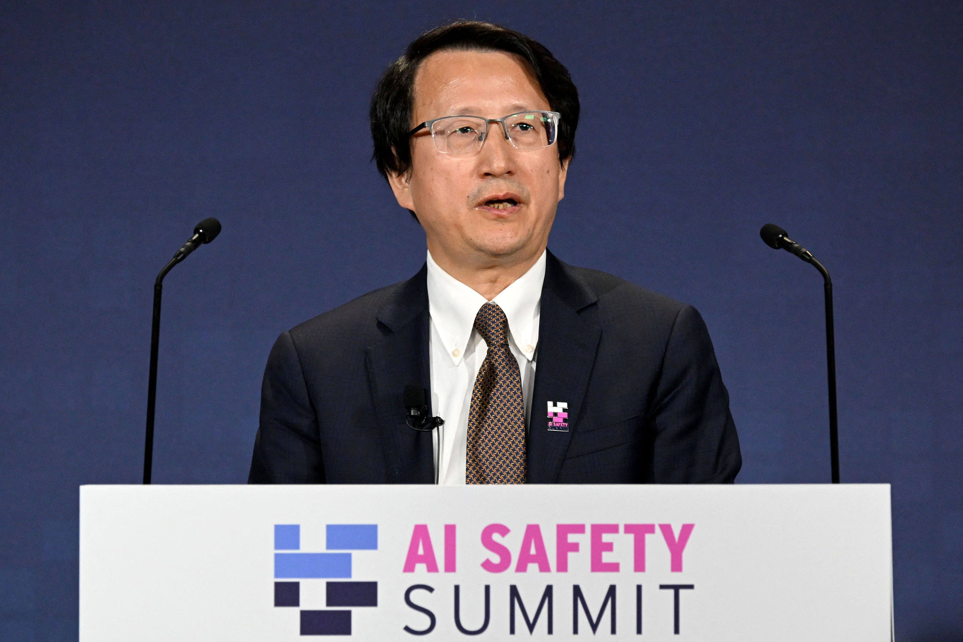 China’s science and technology vice-minister Wu Zhaohui speaks during the UK Artificial Intelligence Safety Summit at Bletchley Park in England on Wednesday. Photo: AFP
