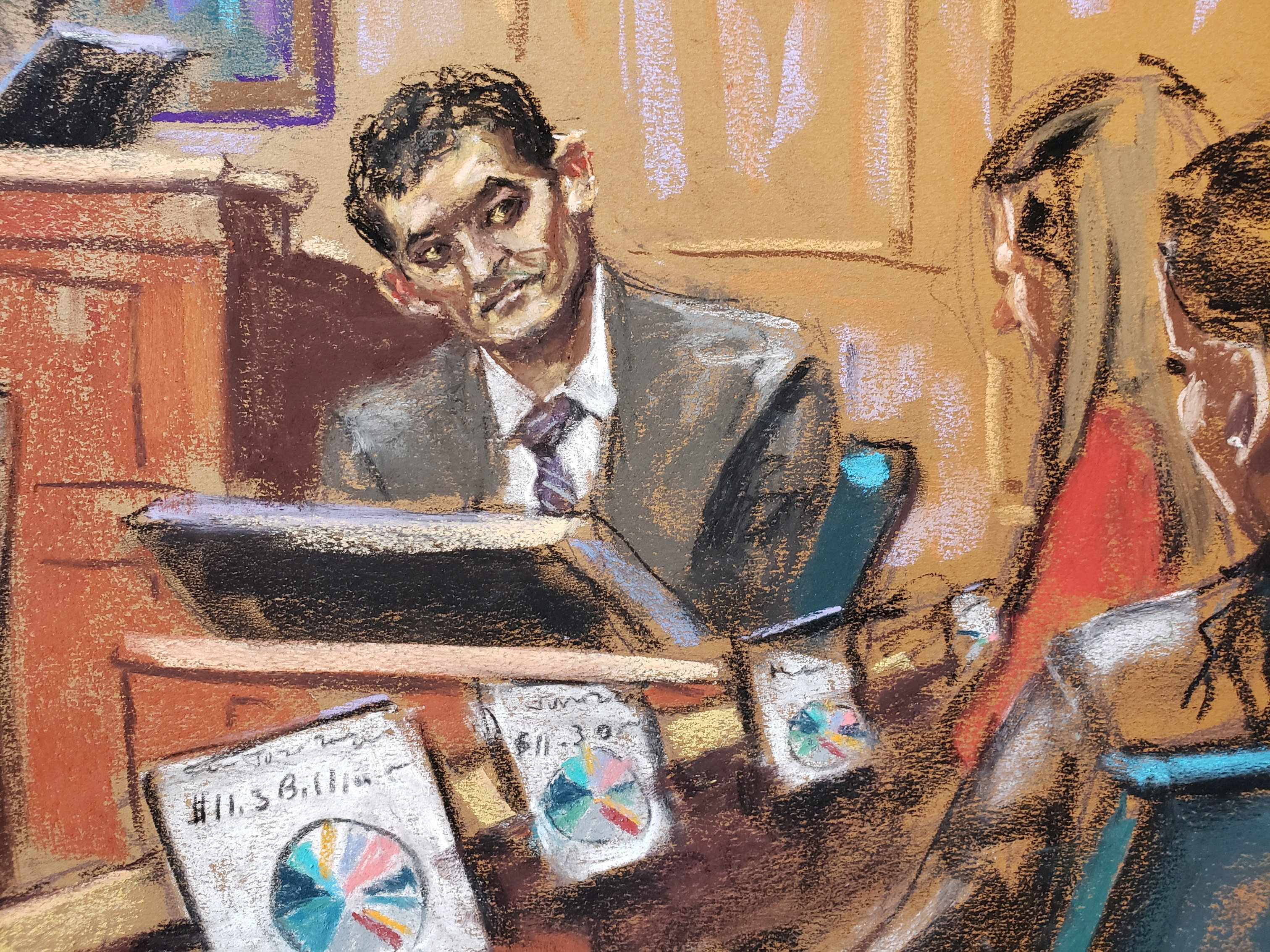 FTX founder Sam Bankman-Fried is questioned in court in New York on Tuesday. Courtroom sketch: Jane Rosenberg via Reuters