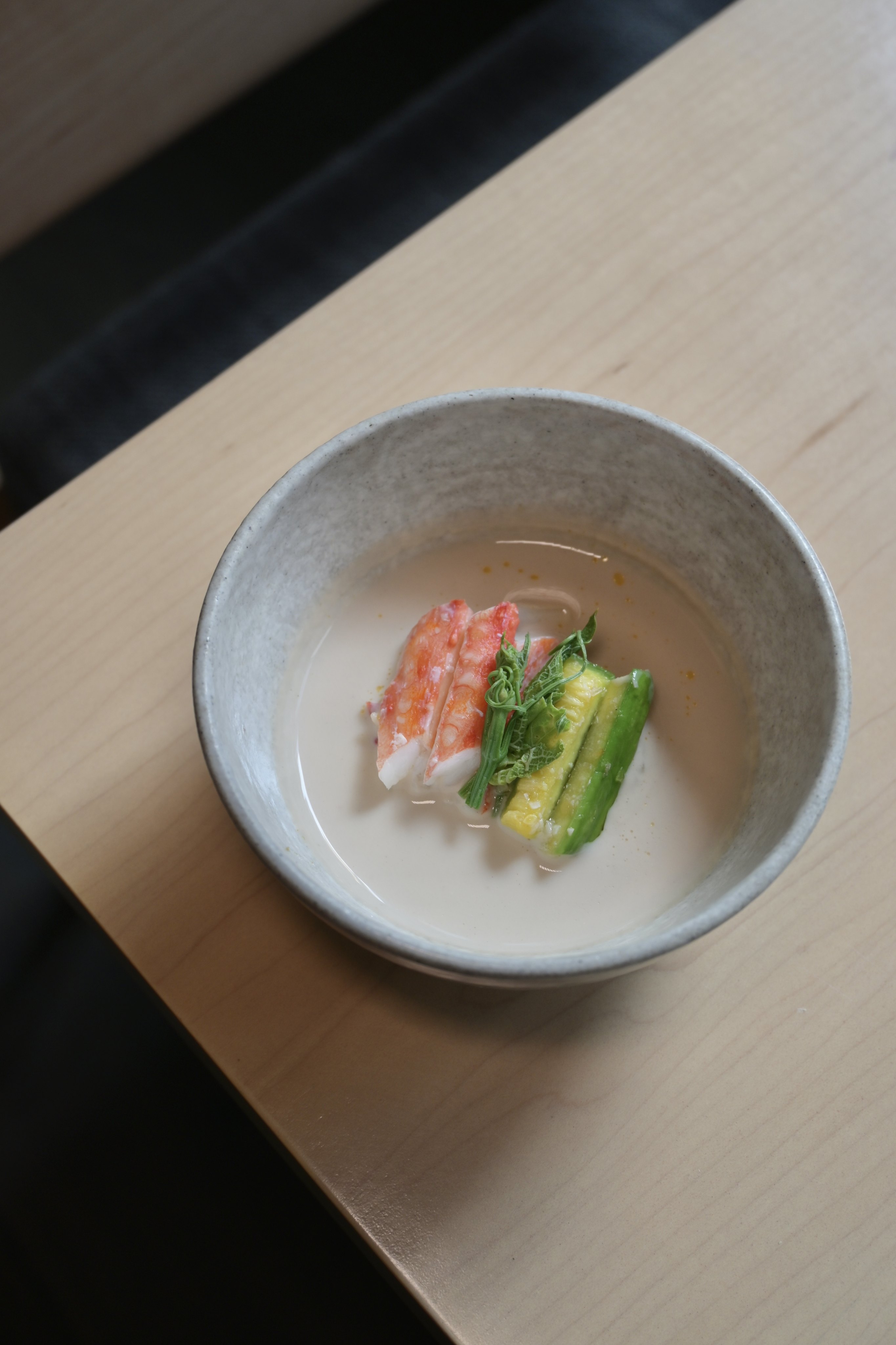 Gaesal Jatjeuptang is a blend of aromatic pine nut soup,  hairy crab, Korean zucchini and tofu. Photo: Hansik Goo
