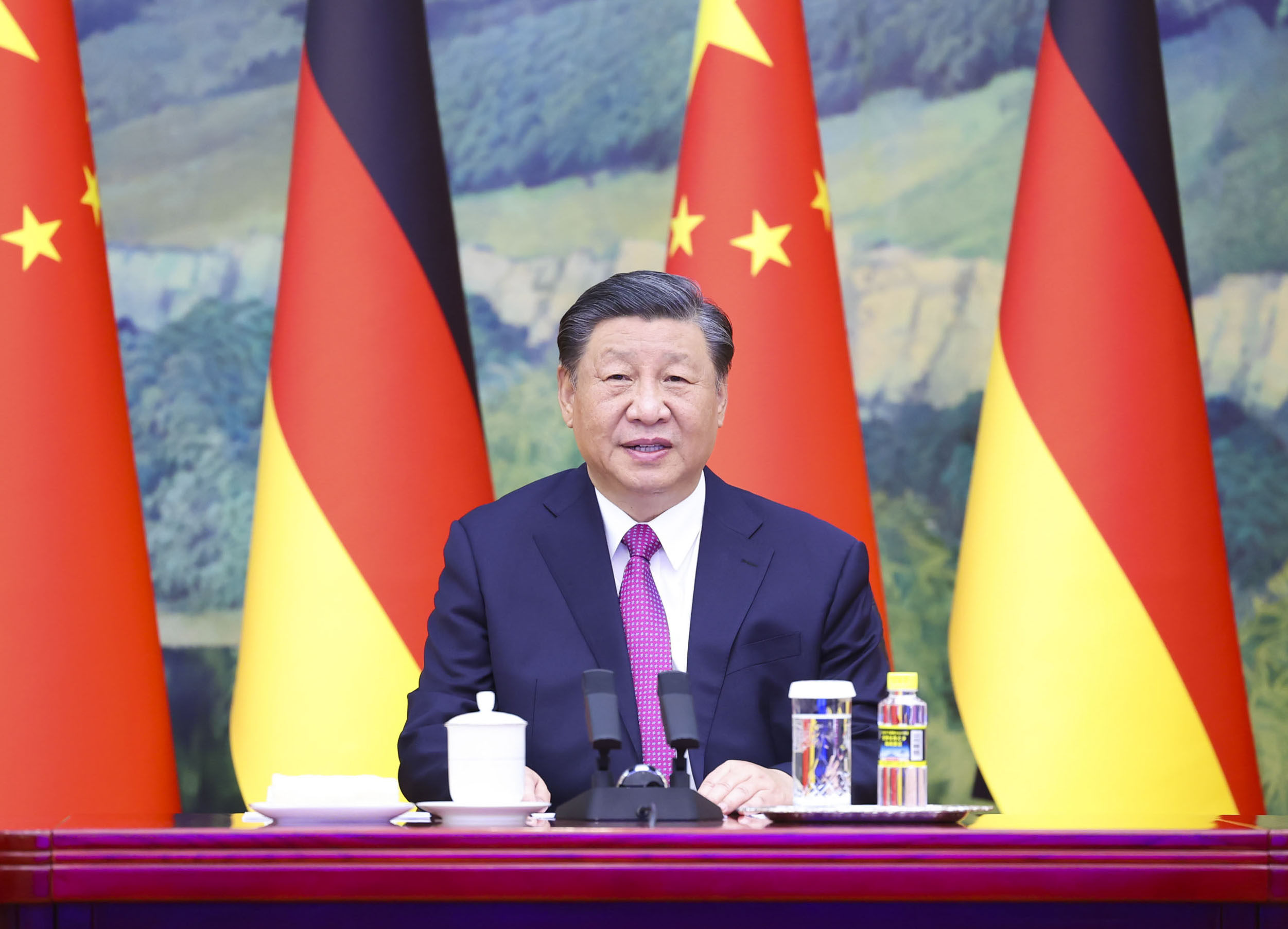 Chinese President Xi Jinping meets with German Chancellor Olaf Scholz via video link on November 3, 2023. Photo: Xinhua