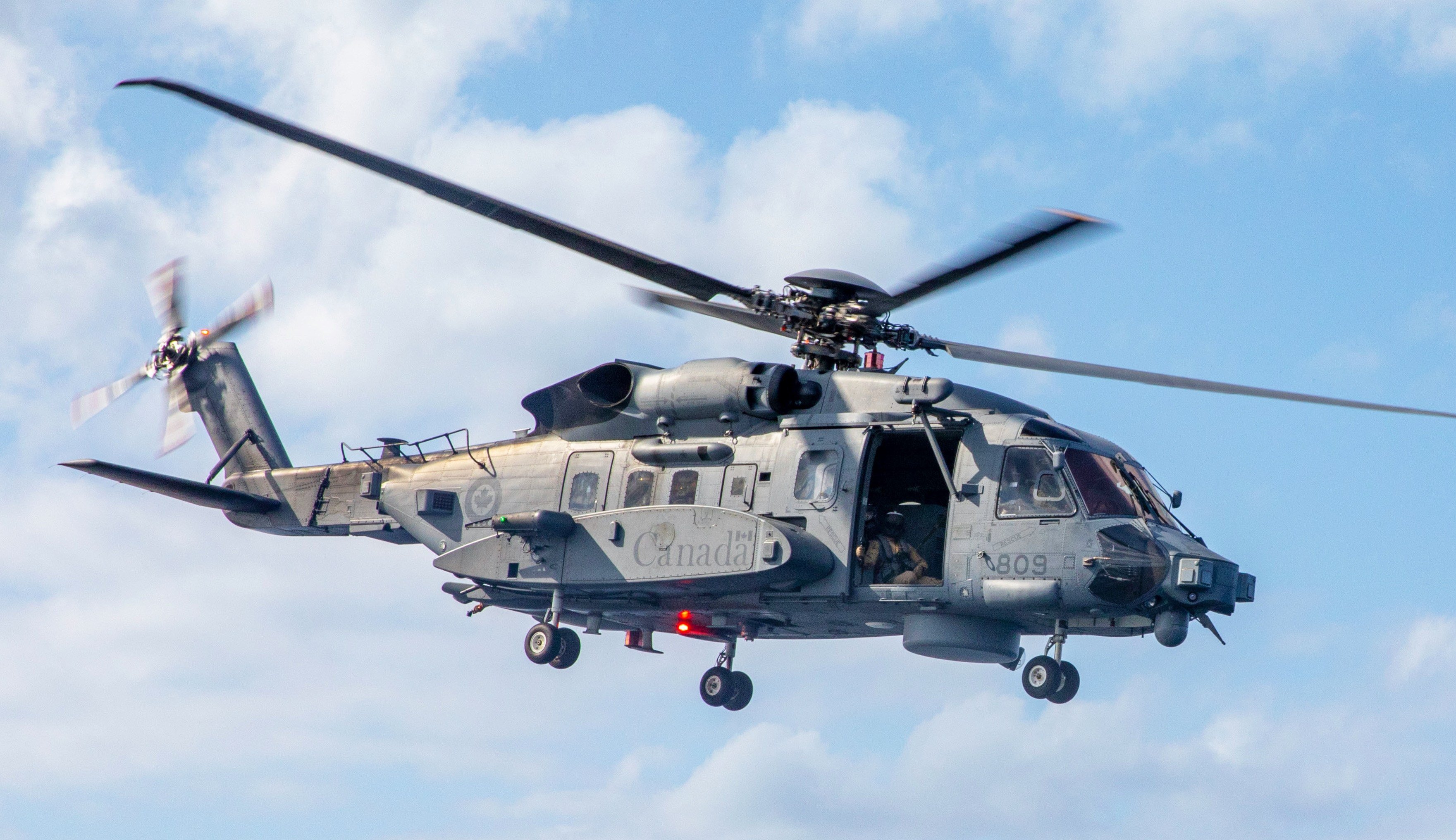 The Canadian Armed Forces say their CH-148 Cyclone helicopter was conducting routine exercises in the South China Sea when it was intercepted by two PLA J-11 fighter jets. Photo: Handout