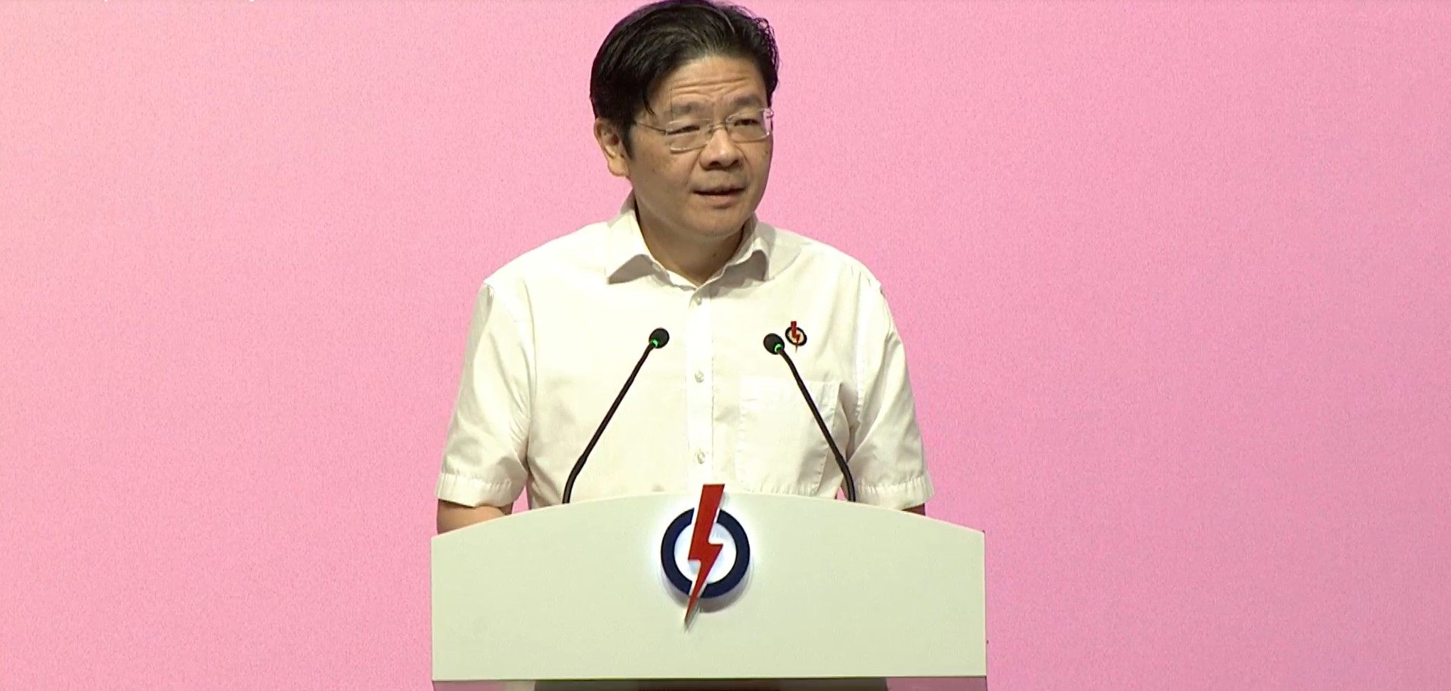 Deputy Prime Minister Lawrence Wong speaks at a PAP convention on Sunday. Photo: PAP/Facebook